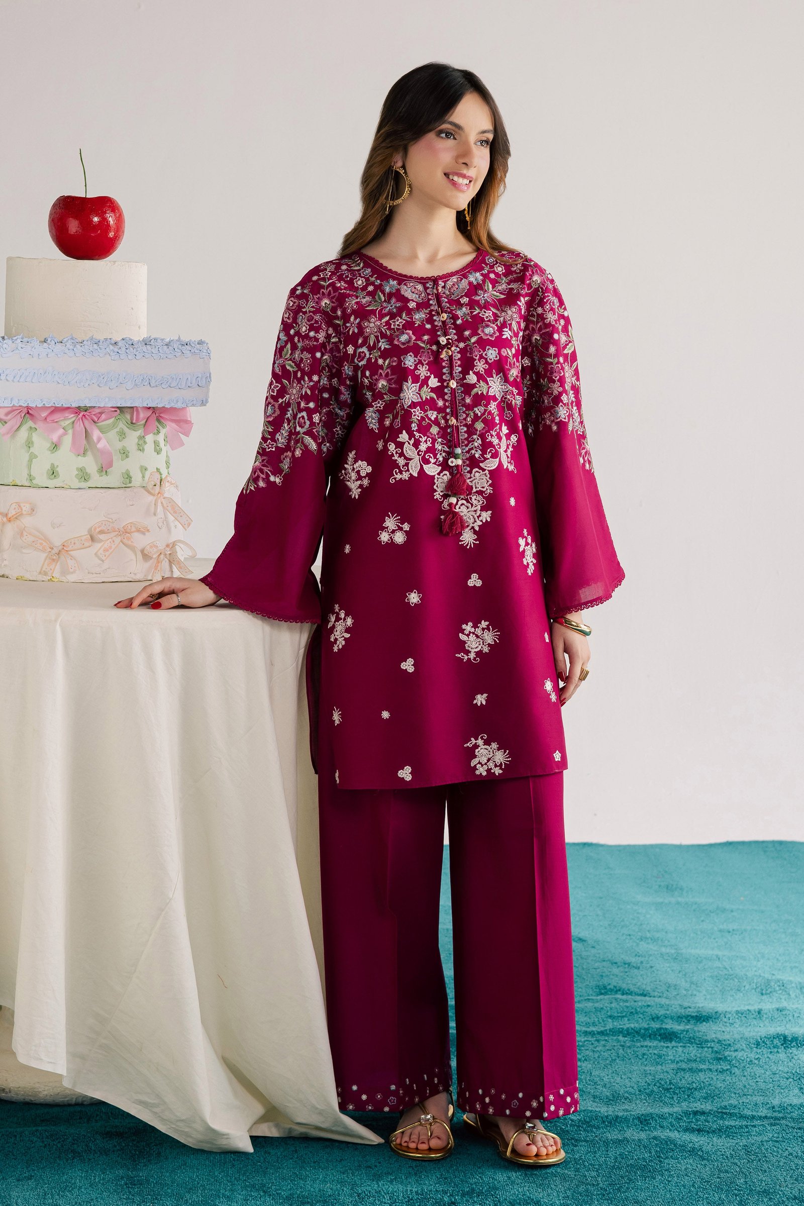  Pink Flora 2Pc - Embroidered Lawn Dress EverydayEdit26  BATIK   XS / Bright Pink / Pima Lawn-S / Bright Pink / Pima Lawn-M / Bright Pink / Pima Lawn-L / Bright Pink / Pima Lawn-XL / Bright Pink / Pima Lawn