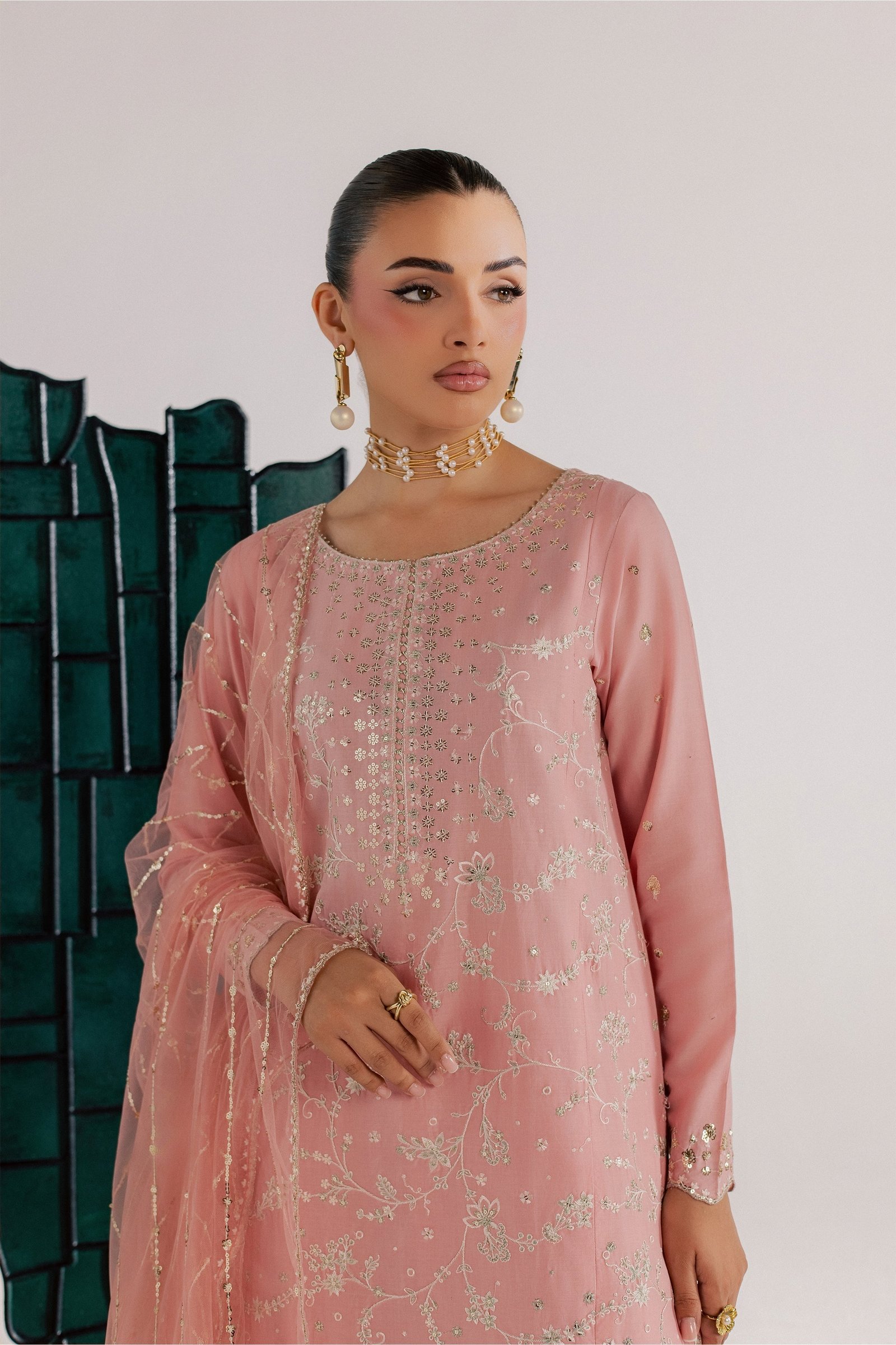 Pink Gulrukh 3Pc - Luxury Embroidered Lawn BATIKSS26 BATIK XS / Salmon / Pima Lawn-S / Salmon / Pima Lawn-M / Salmon / Pima Lawn-L / Salmon / Pima Lawn-XL / Salmon / Pima Lawn