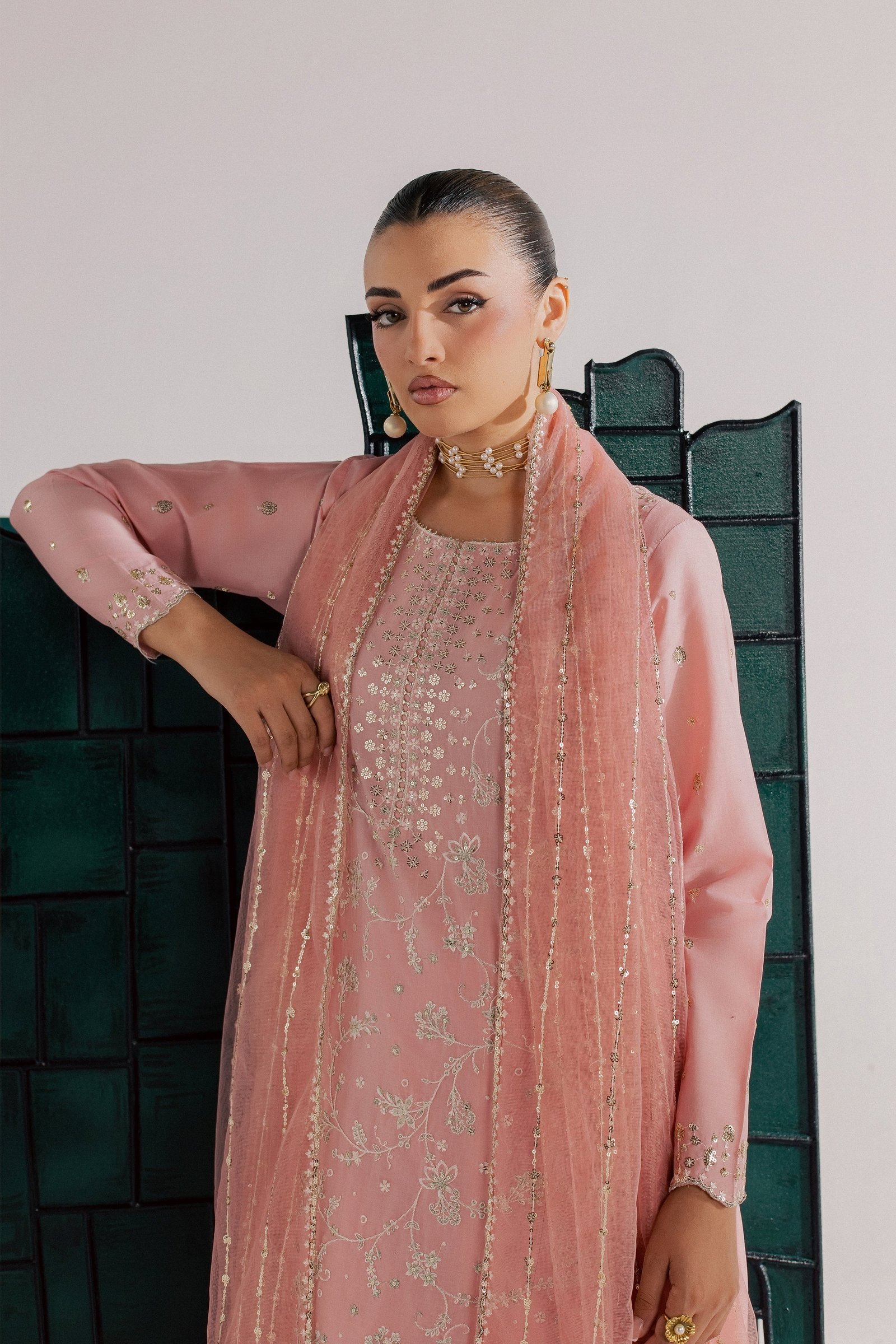 Pink Gulrukh 3Pc - Luxury Embroidered Lawn BATIKSS26 BATIK XS / Salmon / Pima Lawn-S / Salmon / Pima Lawn-M / Salmon / Pima Lawn-L / Salmon / Pima Lawn-XL / Salmon / Pima Lawn