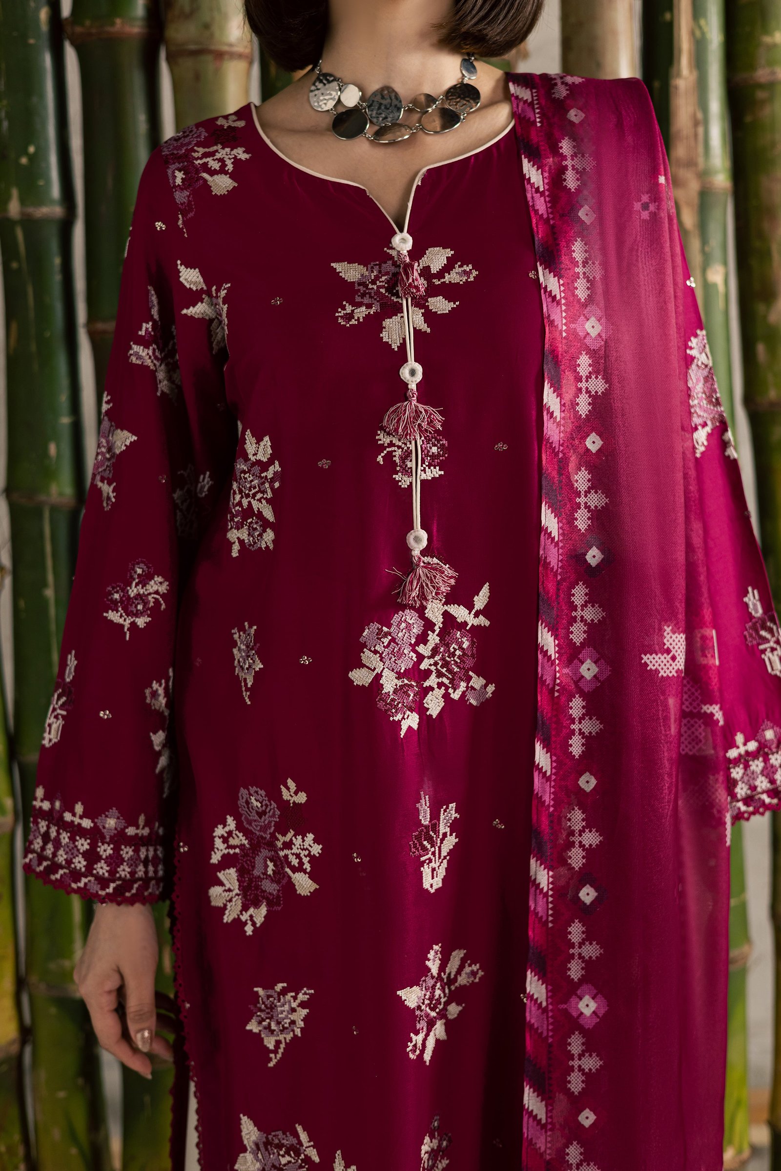Pink Oliver 3Pc - Festive Embroidered Lawn BATIKEID2026 BATIK XS / Bright Pink / Pima Lawn-S / Bright Pink / Pima Lawn-M / Bright Pink / Pima Lawn-L / Bright Pink / Pima Lawn-XL / Bright Pink / Pima Lawn