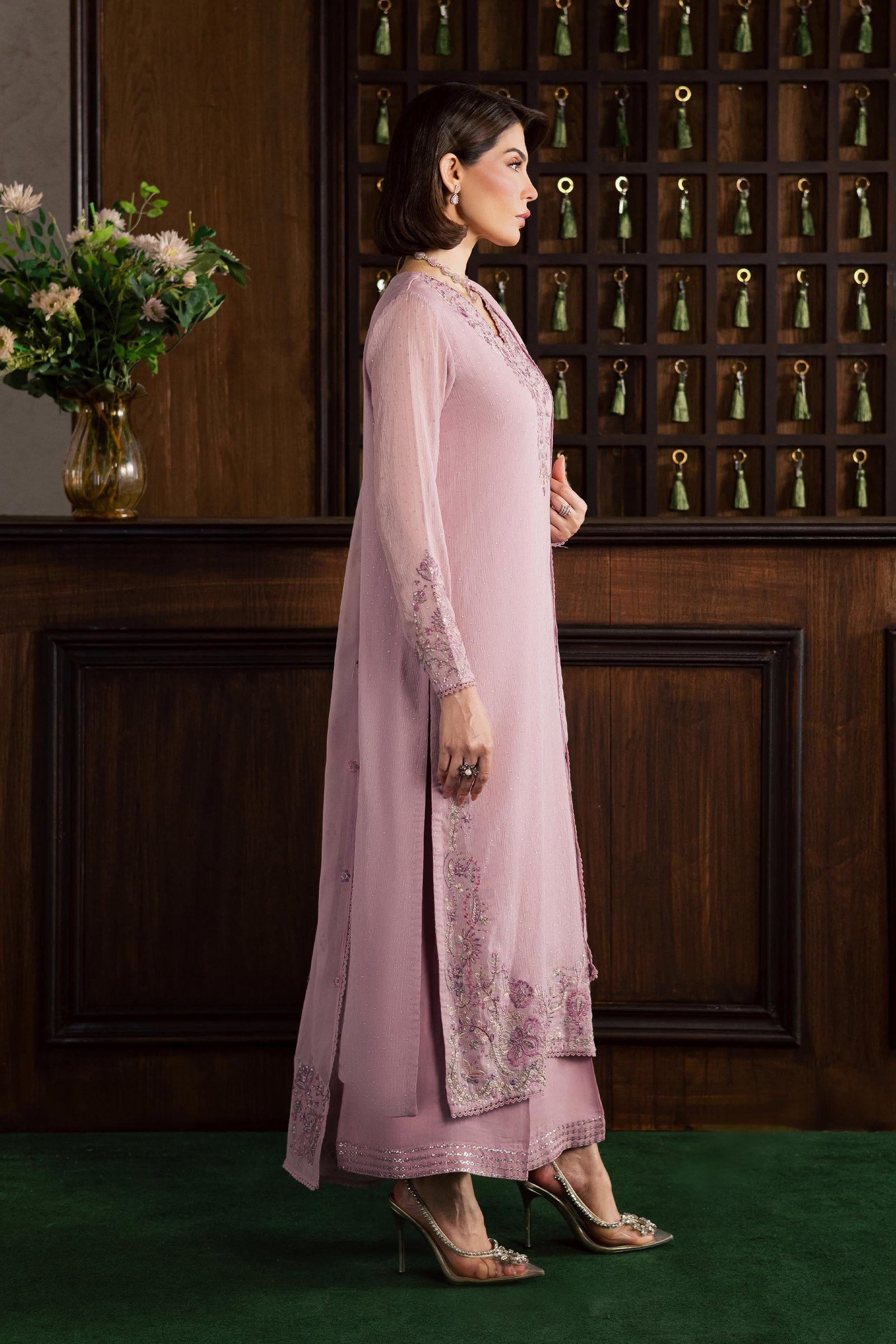  Pink Zimal 3Pc - Festive Luxury Formal BATIKSS26  BATIK   S / Pink / Zari Crinkle-M / Pink / Zari Crinkle-L / Pink / Zari Crinkle
