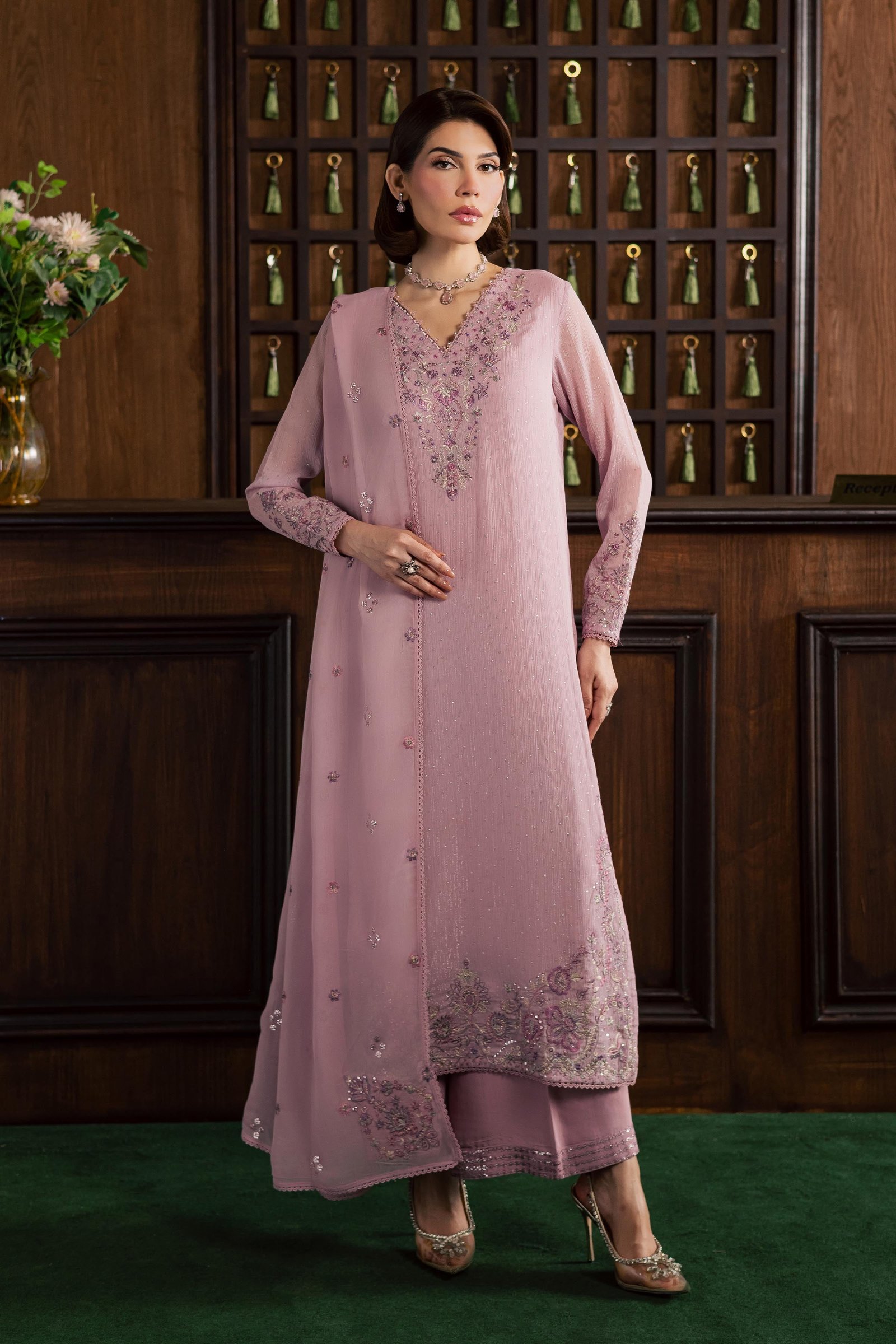  Pink Zimal 3Pc - Festive Luxury Formal BATIKSS26  BATIK   S / Pink / Zari Crinkle-M / Pink / Zari Crinkle-L / Pink / Zari Crinkle
