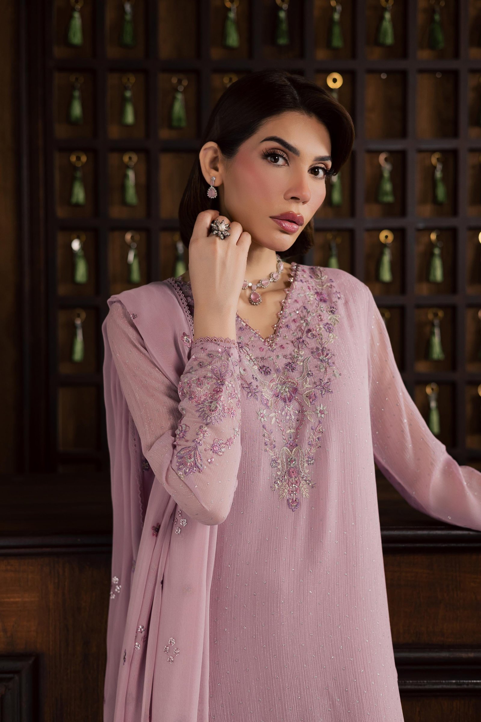 Pink Zimal 3Pc - Festive Luxury Formal BATIKSS26  BATIK   S / Pink / Zari Crinkle-M / Pink / Zari Crinkle-L / Pink / Zari Crinkle