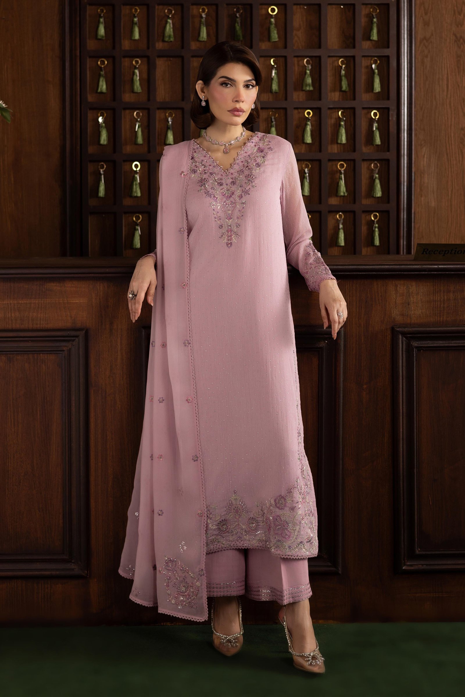  Pink Zimal 3Pc - Festive Luxury Formal BATIKSS26  BATIK   S / Pink / Zari Crinkle-M / Pink / Zari Crinkle-L / Pink / Zari Crinkle