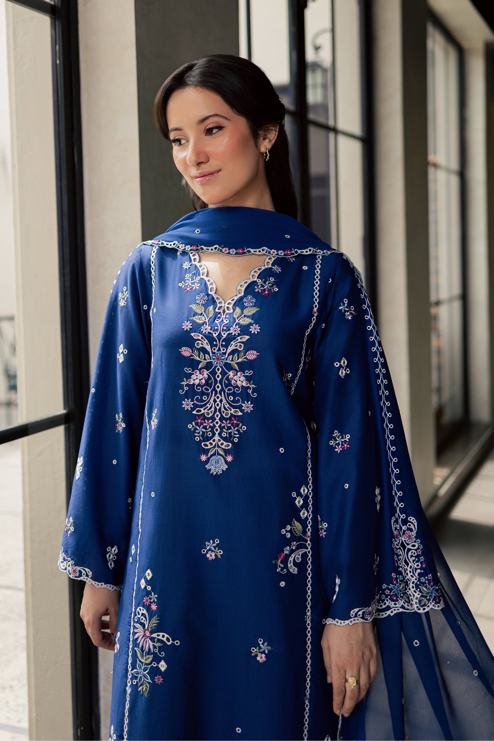 Pixel 3Pc - Embroidered Lawn Dress EverydayEdit26  BATIK   XS / Electric Blue / Pima Lawn