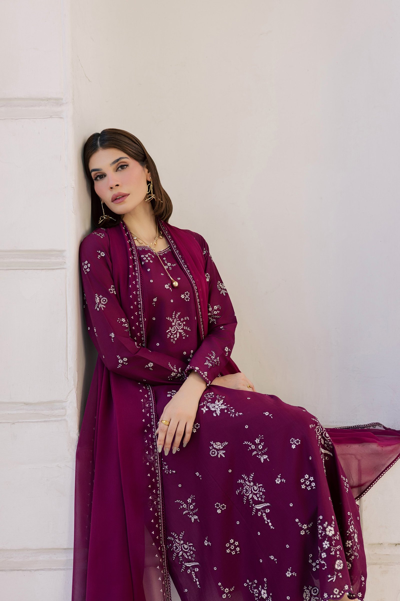 Plum Pop 3Pc - Festive Embroidered Lawn BATIKSS26 BATIK XS / Burgundy / Pima Lawn-S / Burgundy / Pima Lawn-M / Burgundy / Pima Lawn-L / Burgundy / Pima Lawn-XL / Burgundy / Pima Lawn