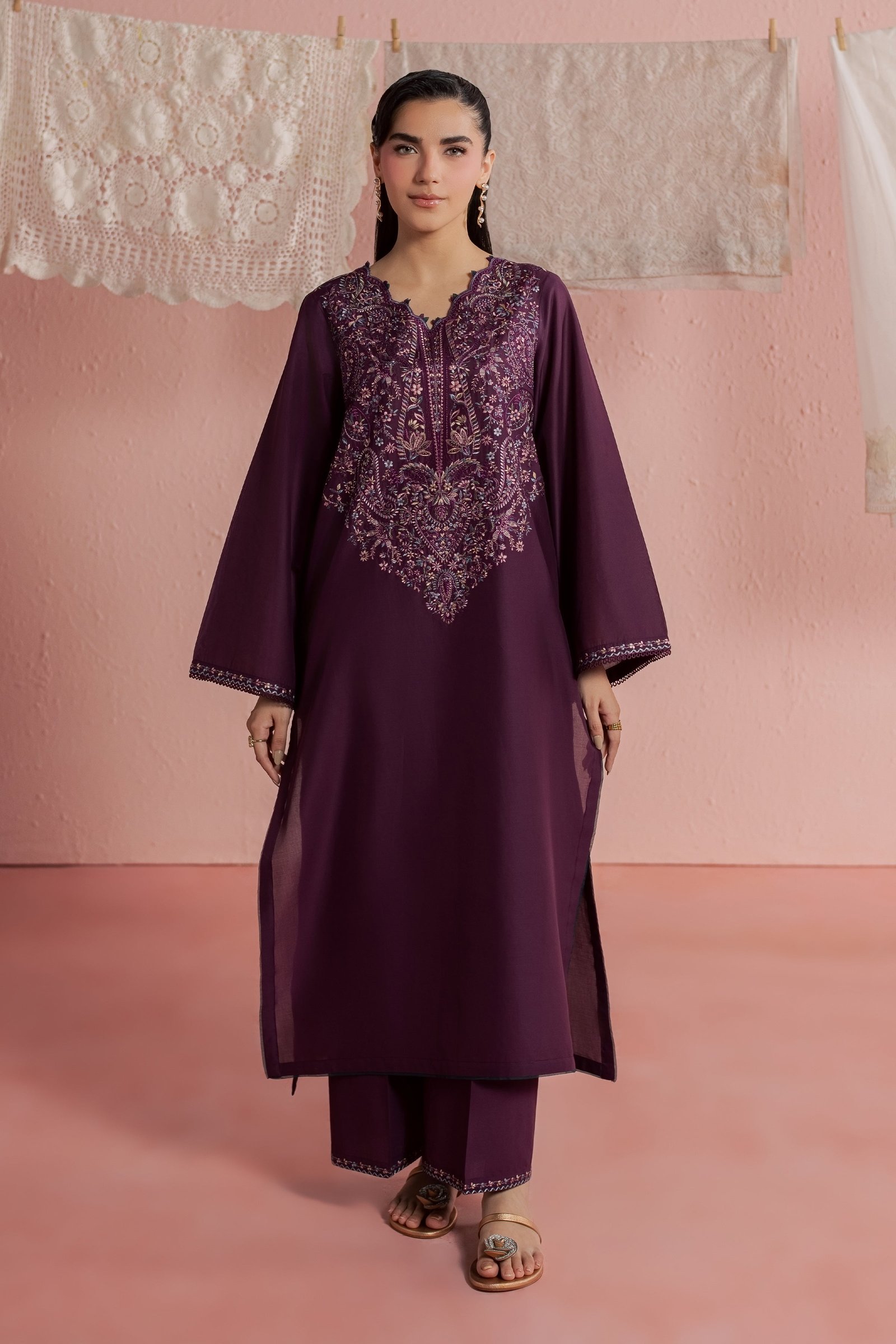 Purple Pop 2Pc - Embroidered Lawn Dress BATIKSS26 BATIK XS / Sheen Purple / Pima Lawn-S / Sheen Purple / Pima Lawn-M / Sheen Purple / Pima Lawn-L / Sheen Purple / Pima Lawn-XL / Sheen Purple / Pima Lawn