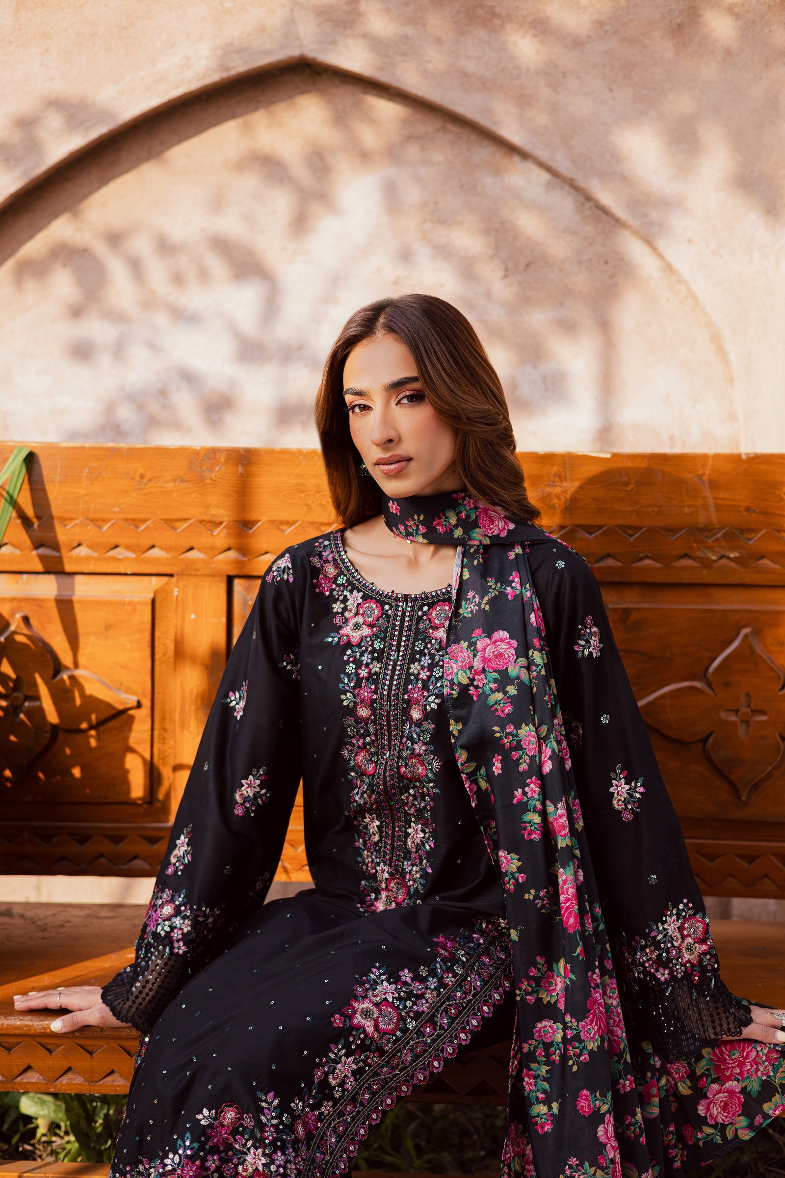 Queen of Night 3Pc - Festive Embroidered Lawn BATIKEID2026 BATIK XS / Black / Pima Lawn-S / Black / Pima Lawn-M / Black / Pima Lawn-L / Black / Pima Lawn-XL / Black / Pima Lawn