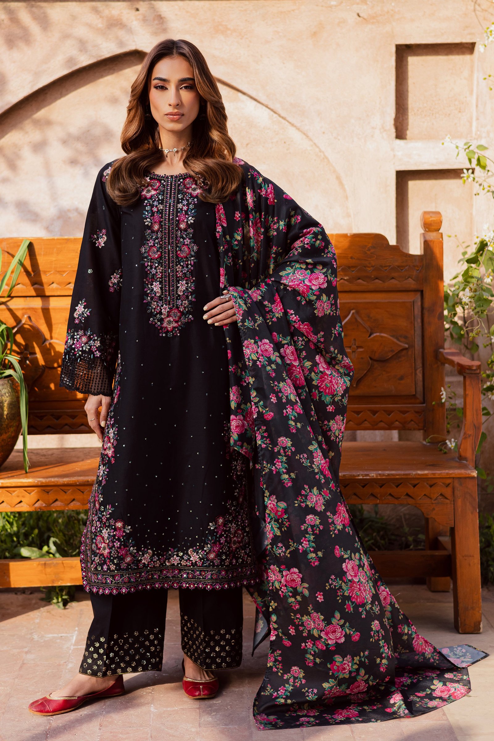 Queen of Night 3Pc - Festive Embroidered Lawn BATIKEID2026 BATIK XS / Black / Pima Lawn-S / Black / Pima Lawn-M / Black / Pima Lawn-L / Black / Pima Lawn-XL / Black / Pima Lawn