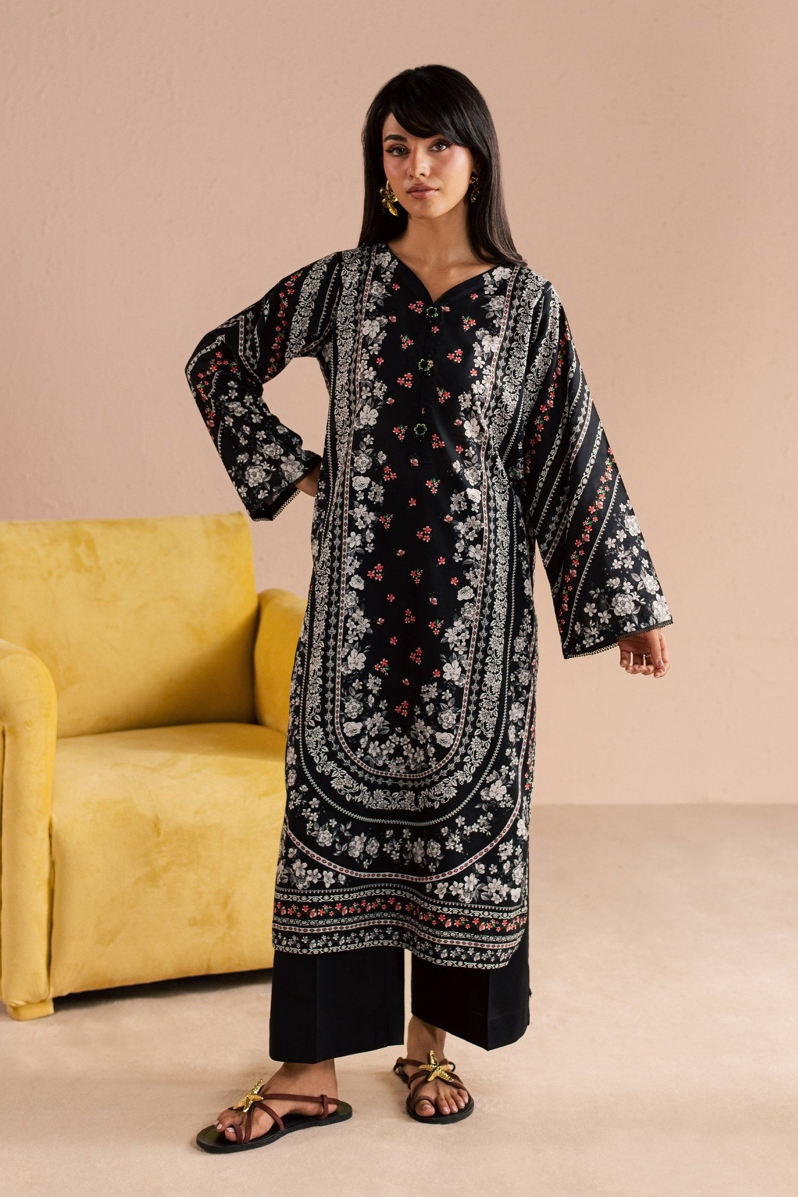 Raegan 2Pc - Printed Lawn Dress BATIKSS26 BATIK XS / Black / Lawn-S / Black / Lawn-M / Black / Lawn-L / Black / Lawn-XL / Black / Lawn