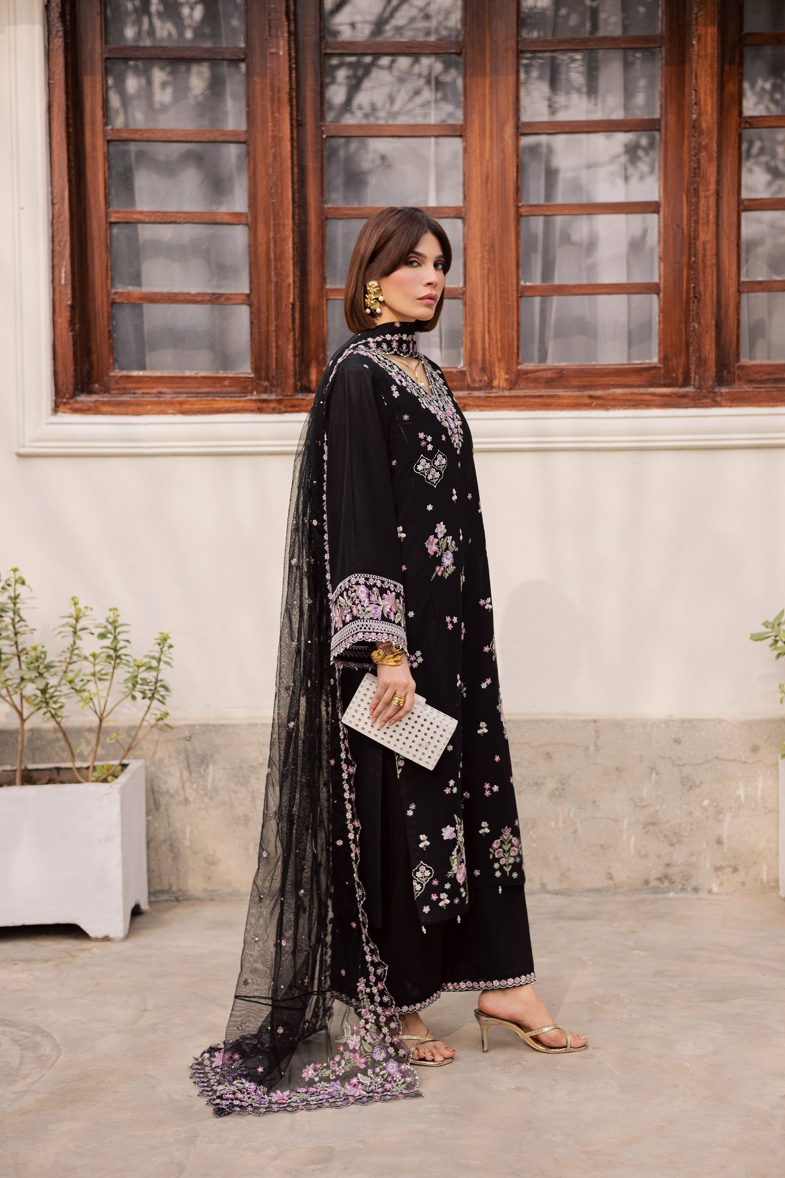 Raeqa 3Pc - Festive Embroidered Lawn BATIKEID2026 BATIK XS / Black / Pima Lawn-S / Black / Pima Lawn-M / Black / Pima Lawn-L / Black / Pima Lawn-XL / Black / Pima Lawn