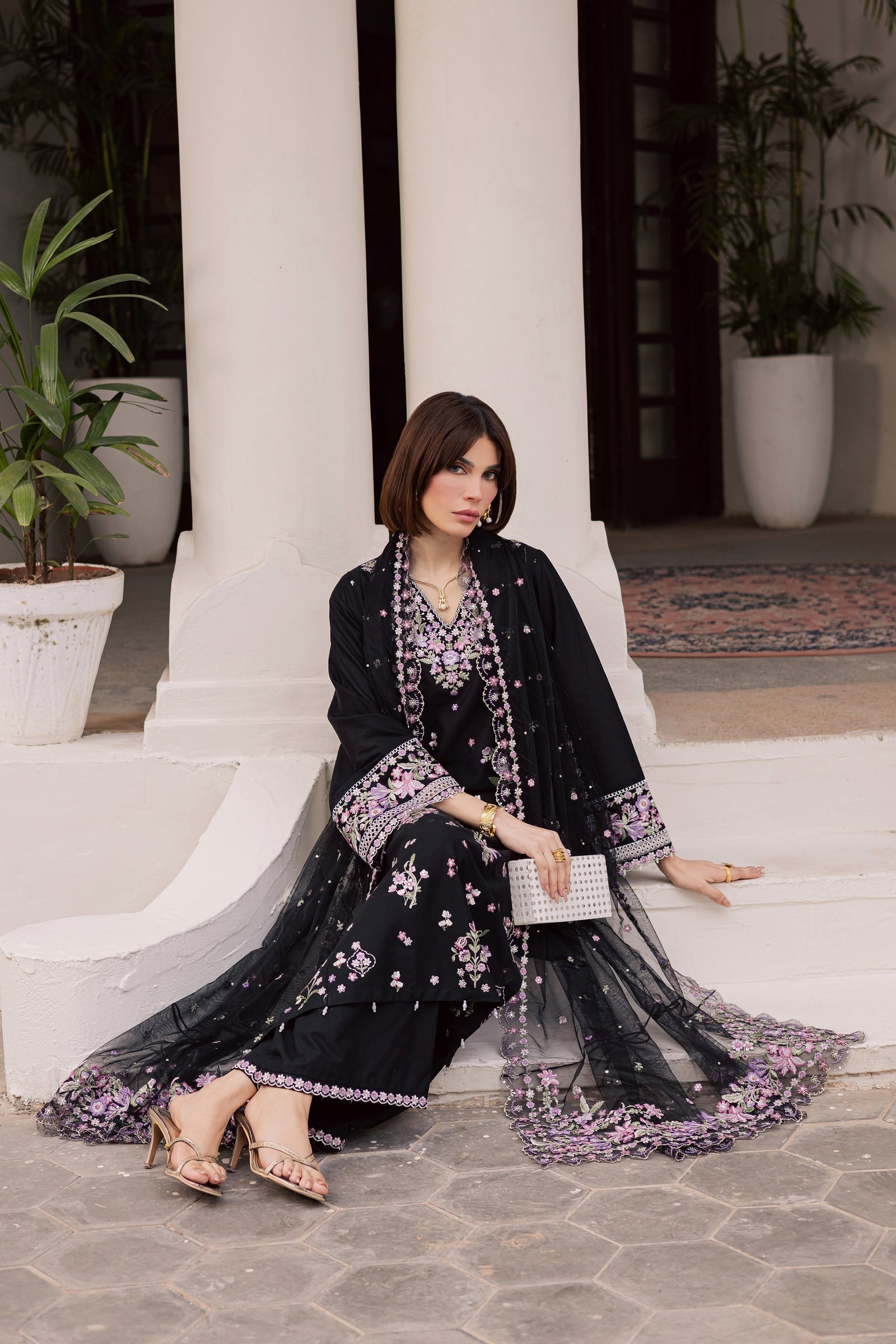 Raeqa 3Pc - Festive Embroidered Lawn BATIKEID2026 BATIK XS / Black / Pima Lawn-S / Black / Pima Lawn-M / Black / Pima Lawn-L / Black / Pima Lawn-XL / Black / Pima Lawn