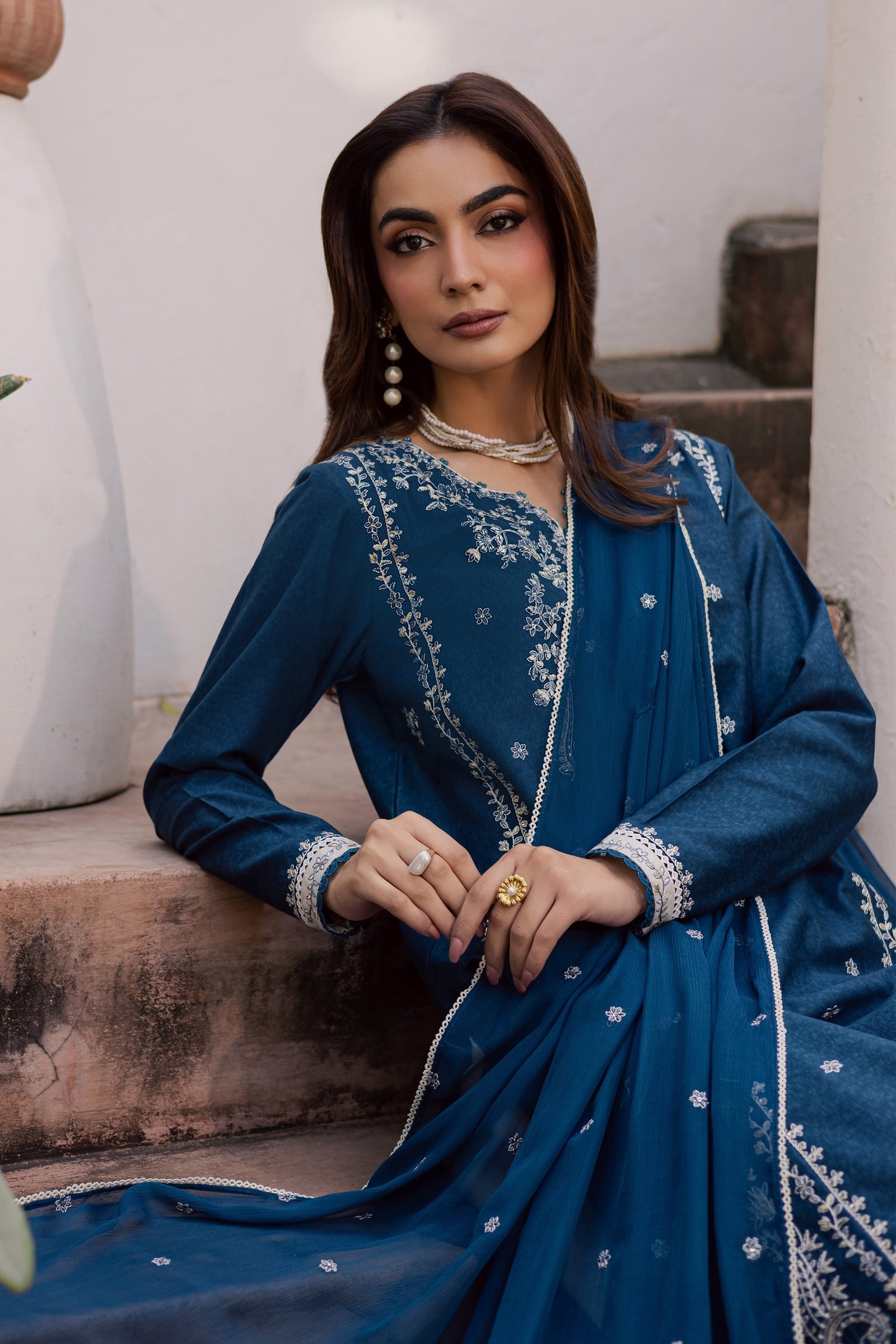 Raham 3Pc - Embroidered Festive Pret BATIK WINTER PRET 2025 BATIK XS / Ocean Blue / Textured Cotton-S / Ocean Blue / Textured Cotton-M / Ocean Blue / Textured Cotton-L / Ocean Blue / Textured Cotton-XL / Ocean Blue / Textured Cotton