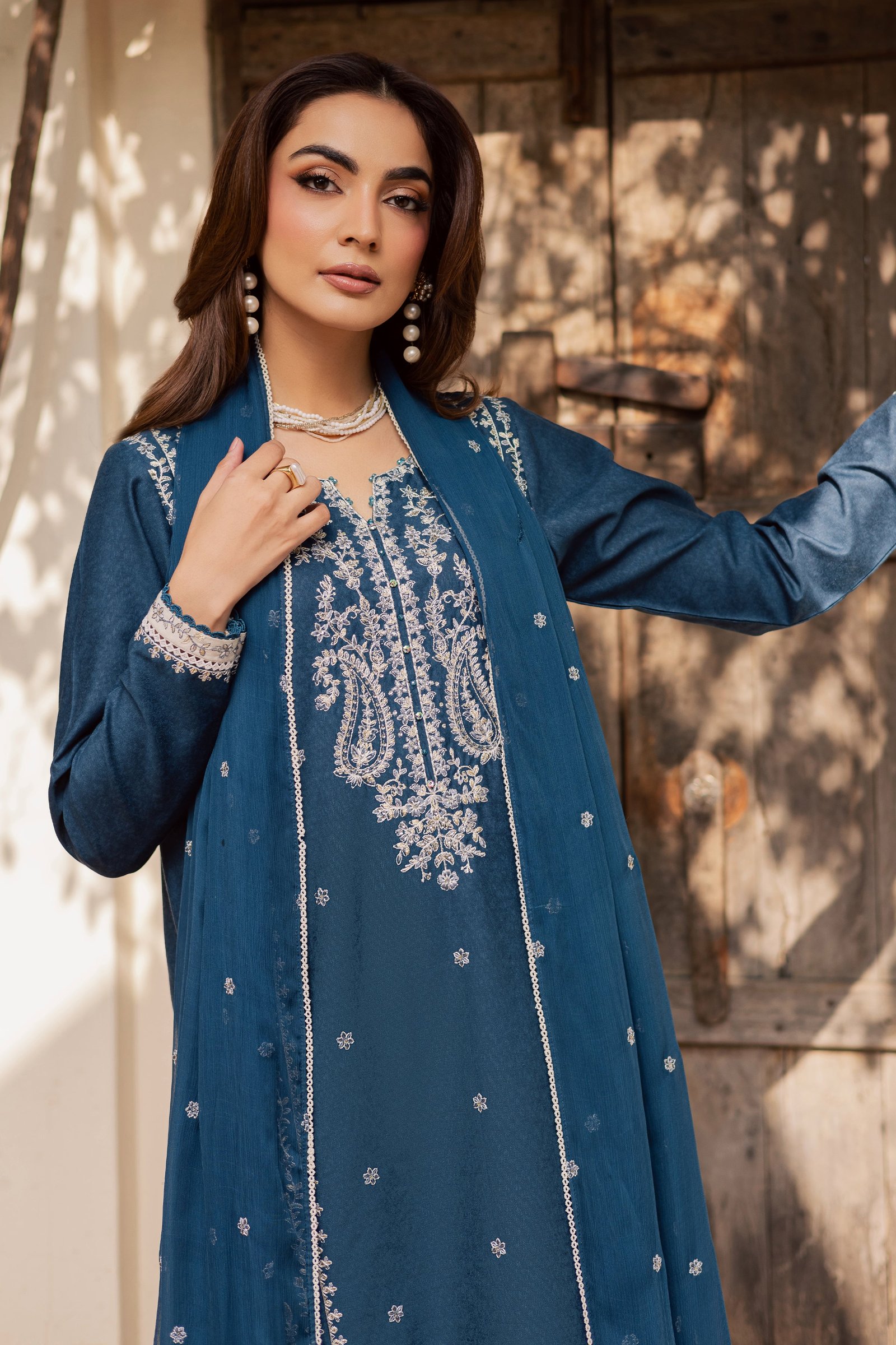 Raham 3Pc - Embroidered Festive Pret BATIK WINTER PRET 2025 BATIK XS / Ocean Blue / Textured Cotton-S / Ocean Blue / Textured Cotton-M / Ocean Blue / Textured Cotton-L / Ocean Blue / Textured Cotton-XL / Ocean Blue / Textured Cotton