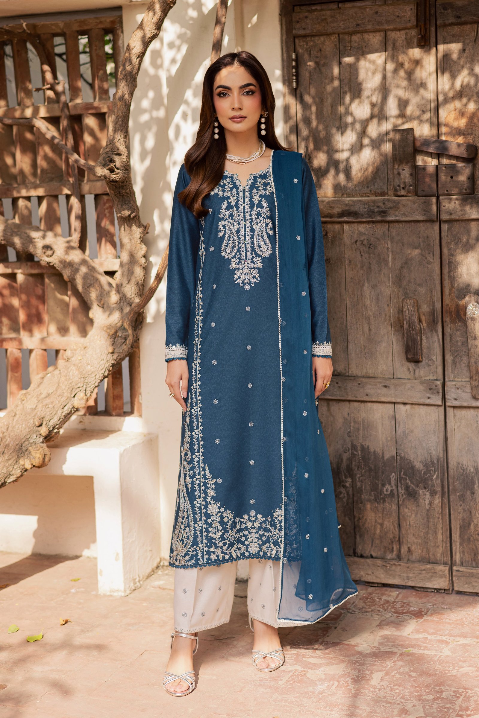 Raham 3Pc - Embroidered Festive Pret BATIK WINTER PRET 2025 BATIK XS / Ocean Blue / Textured Cotton-S / Ocean Blue / Textured Cotton-M / Ocean Blue / Textured Cotton-L / Ocean Blue / Textured Cotton-XL / Ocean Blue / Textured Cotton