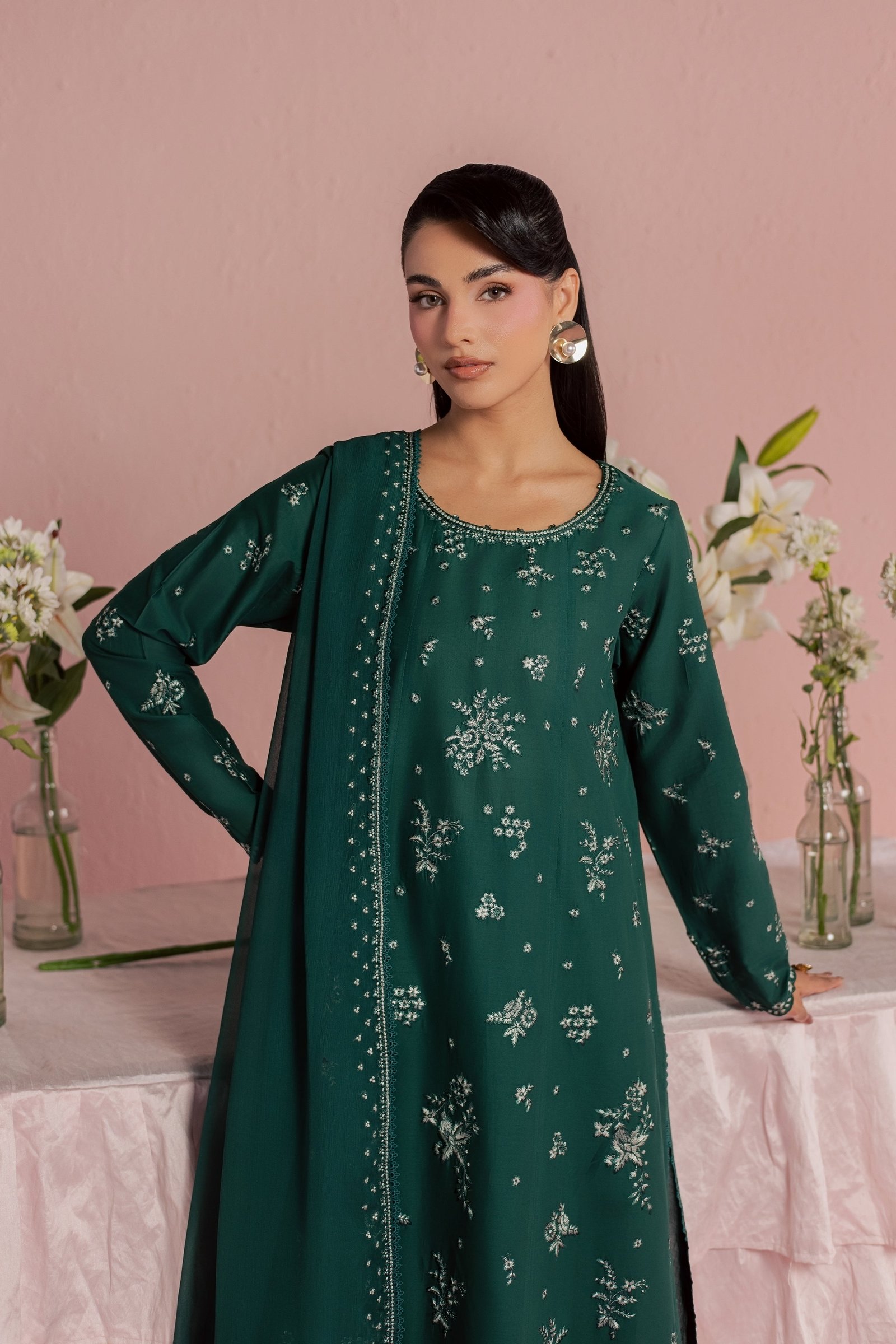 Raila 3Pc - Embroidered Lawn Dress BATIKSS26 BATIK XS / Perzik Green / Pima Lawn-S / Perzik Green / Pima Lawn-M / Perzik Green / Pima Lawn-L / Perzik Green / Pima Lawn-XL / Perzik Green / Pima Lawn
