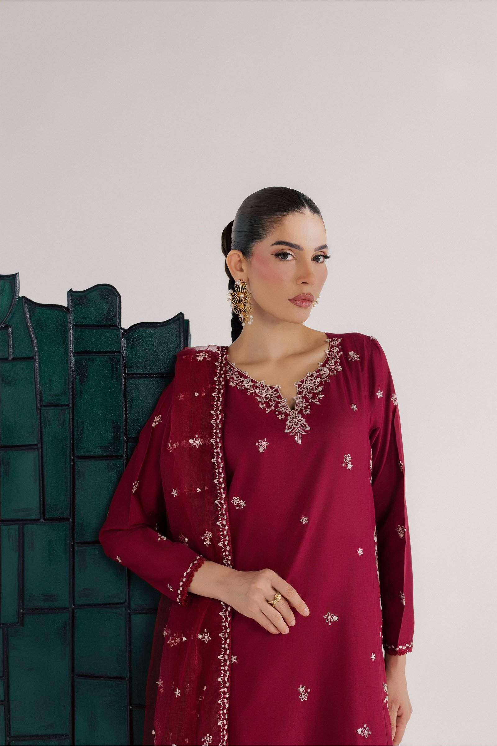 Raks 3Pc - Luxury Embroidered Lawn BATIKSS26 BATIK XS / Beet Red / Pima Lawn-S / Beet Red / Pima Lawn-M / Beet Red / Pima Lawn-L / Beet Red / Pima Lawn-XL / Beet Red / Pima Lawn