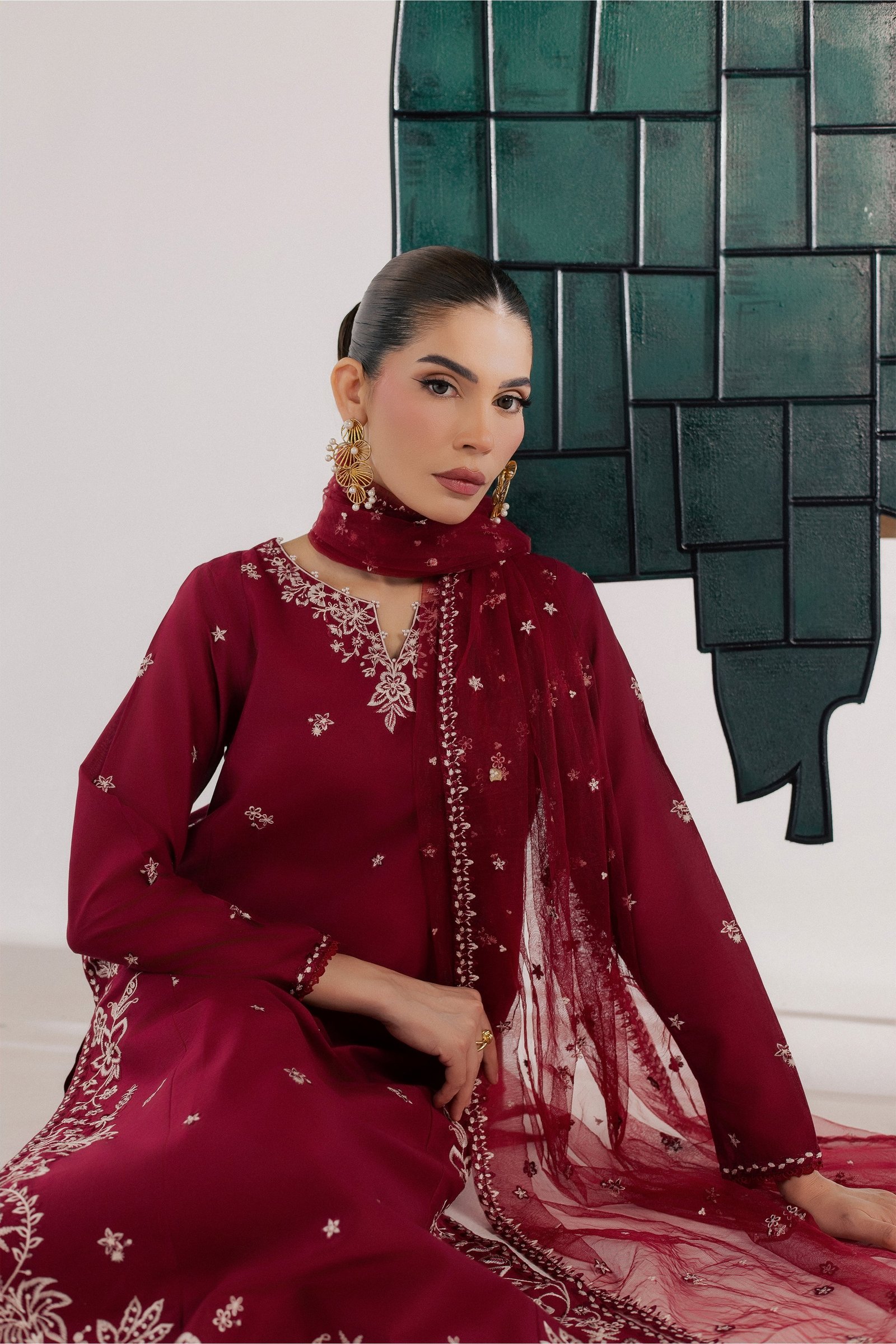 Raks 3Pc - Luxury Embroidered Lawn BATIKSS26 BATIK XS / Beet Red / Pima Lawn-S / Beet Red / Pima Lawn-M / Beet Red / Pima Lawn-L / Beet Red / Pima Lawn-XL / Beet Red / Pima Lawn