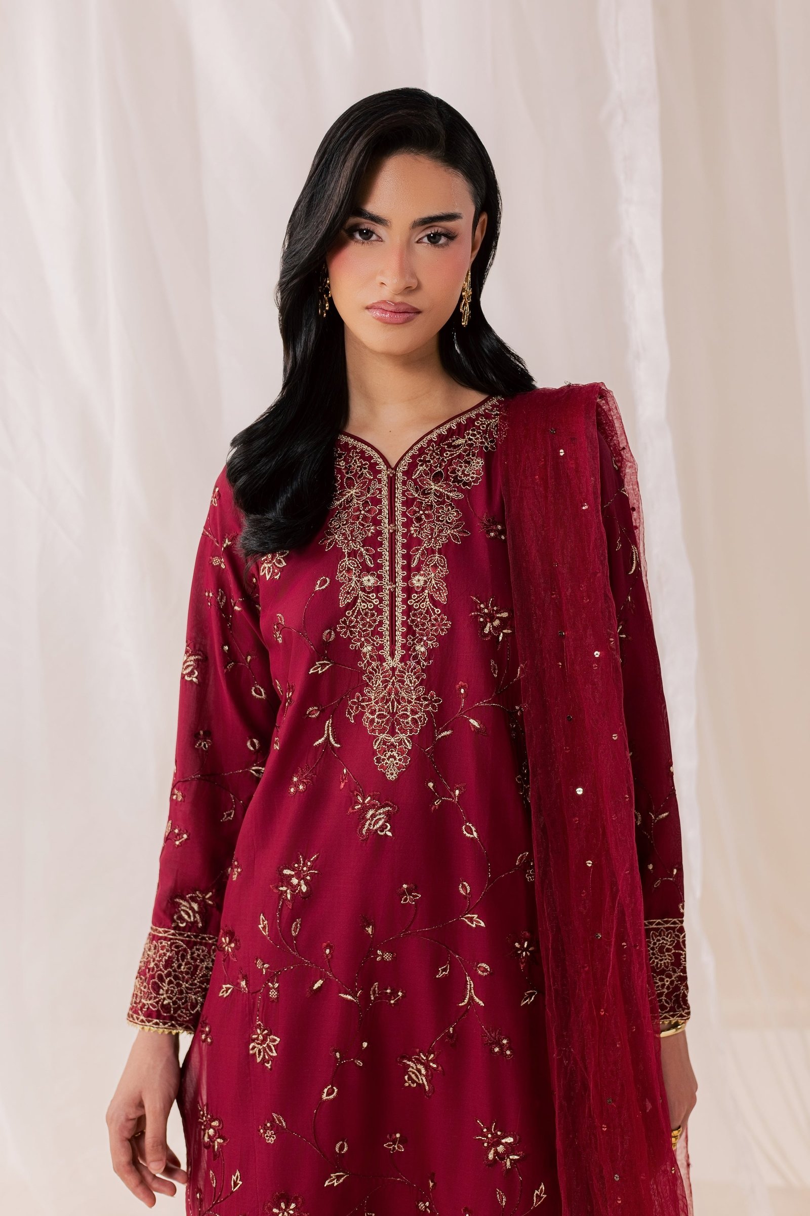 Red Asmara 3Pc - Luxury Embroidered Lawn BATIKSS26 BATIK XS / Merlot / Pima Lawn