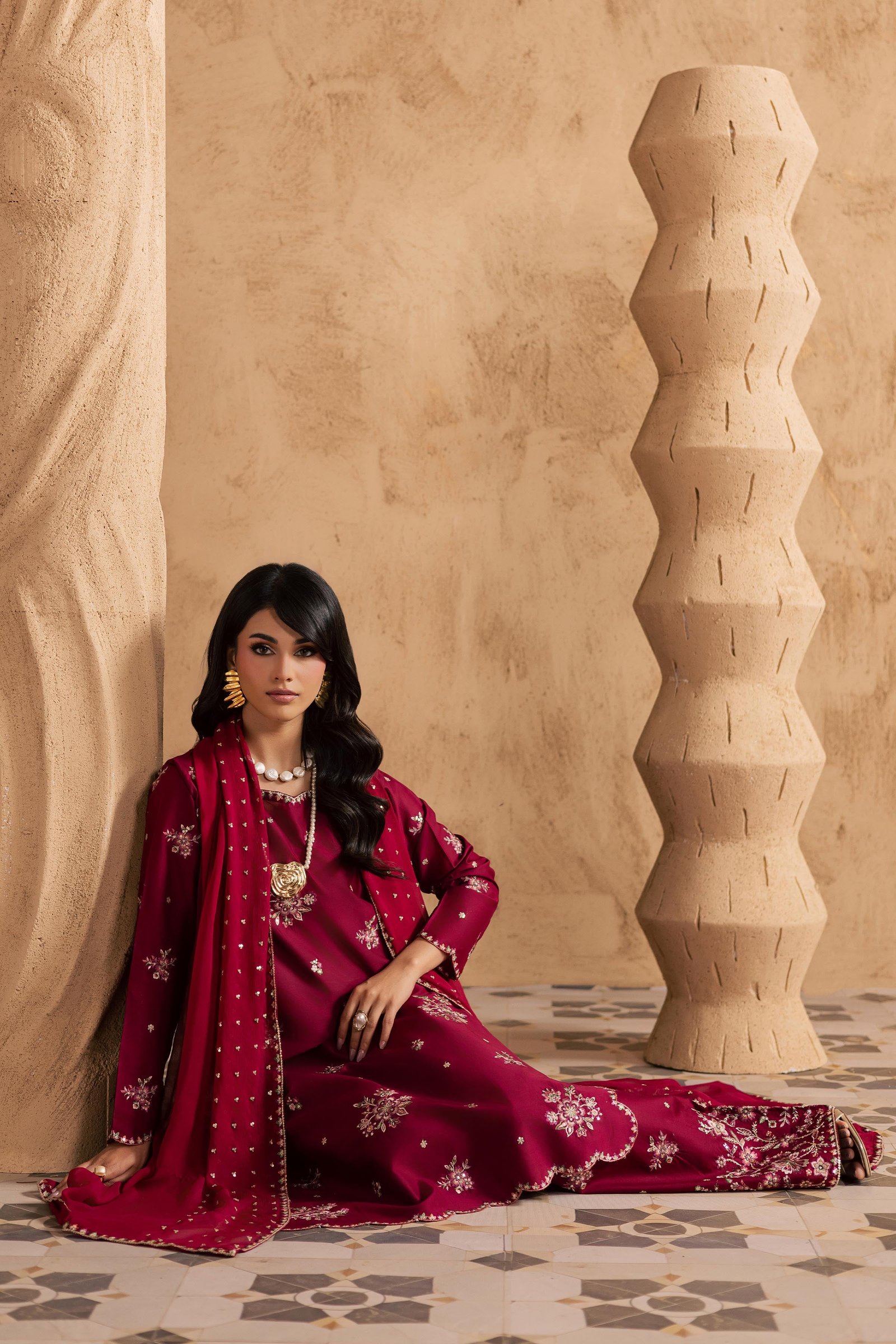 Red Queen 3Pc - Embroidered Festive Pret BATIKSS26 BATIK XS / Beet Red / Pima Lawn-S / Beet Red / Pima Lawn-M / Beet Red / Pima Lawn-L / Beet Red / Pima Lawn-XL / Beet Red / Pima Lawn