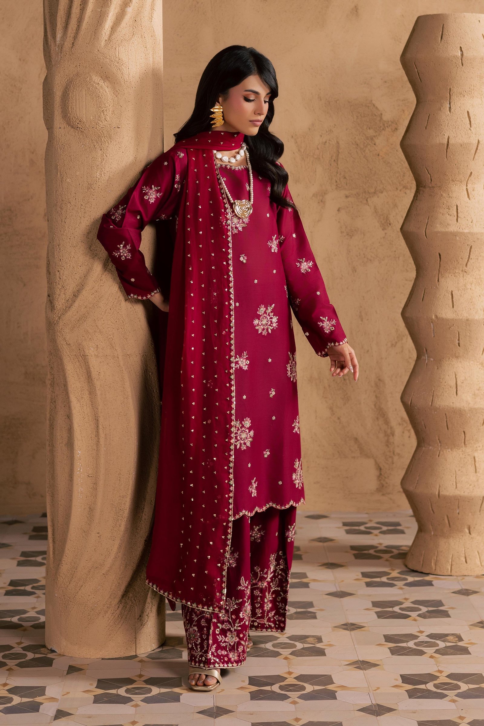  Red Queen 3Pc - Embroidered Festive Pret BATIKSS26  BATIK   XS / Beet Red / Pima Lawn-S / Beet Red / Pima Lawn-M / Beet Red / Pima Lawn-L / Beet Red / Pima Lawn-XL / Beet Red / Pima Lawn