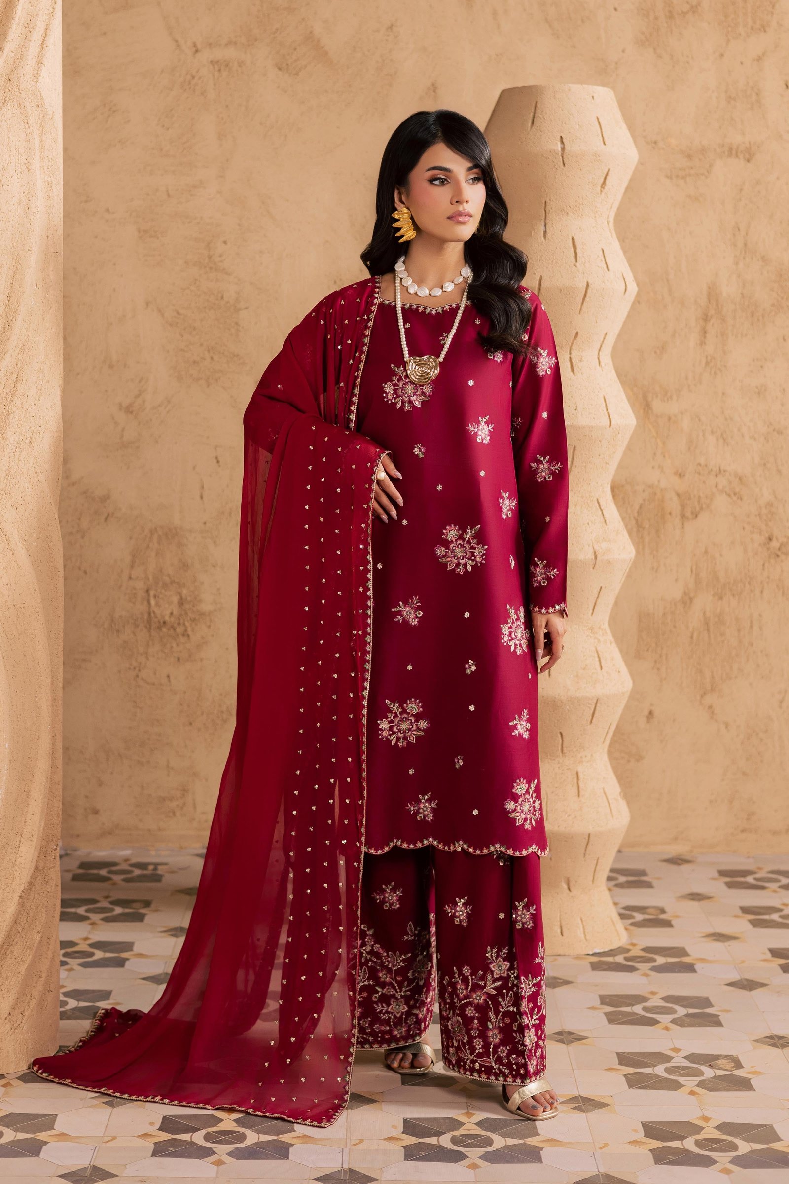 Red Queen 3Pc - Embroidered Festive Pret BATIKSS26 BATIK XS / Beet Red / Pima Lawn-S / Beet Red / Pima Lawn-M / Beet Red / Pima Lawn-L / Beet Red / Pima Lawn-XL / Beet Red / Pima Lawn