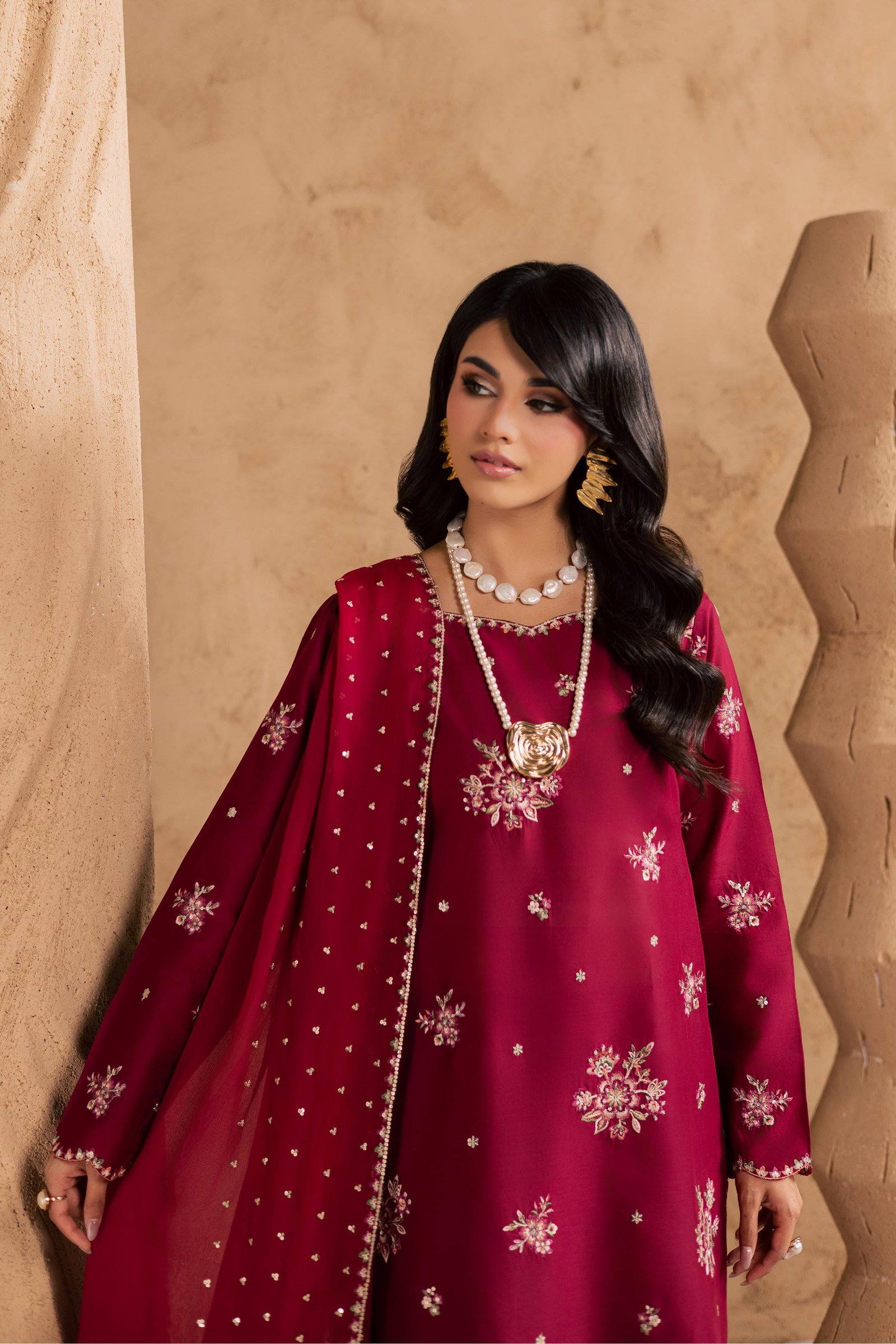 Red Queen 3Pc - Embroidered Festive Pret BATIKSS26 BATIK XS / Beet Red / Pima Lawn-S / Beet Red / Pima Lawn-M / Beet Red / Pima Lawn-L / Beet Red / Pima Lawn-XL / Beet Red / Pima Lawn