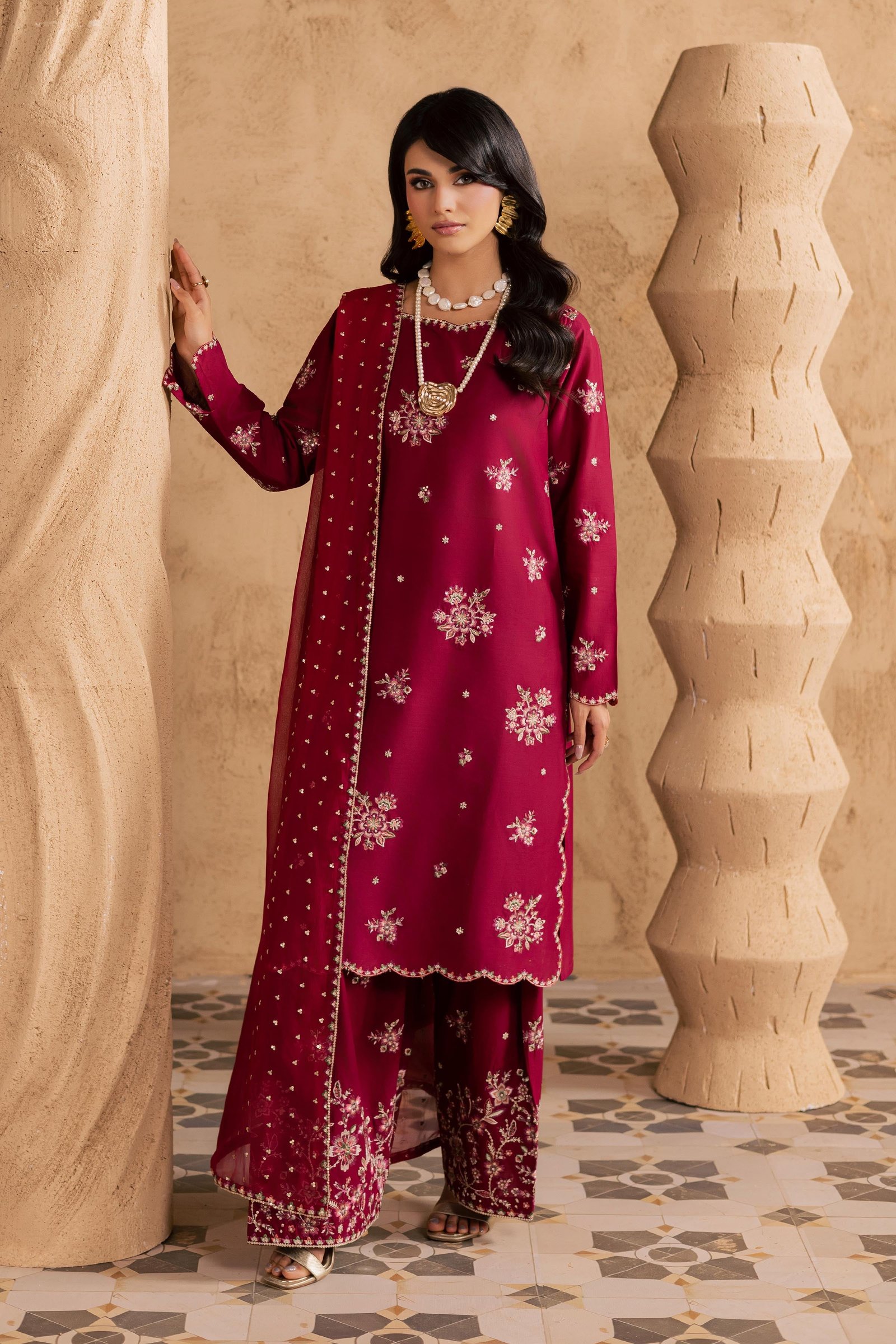 Red Queen 3Pc - Embroidered Festive Pret BATIKSS26 BATIK XS / Beet Red / Pima Lawn-S / Beet Red / Pima Lawn-M / Beet Red / Pima Lawn-L / Beet Red / Pima Lawn-XL / Beet Red / Pima Lawn