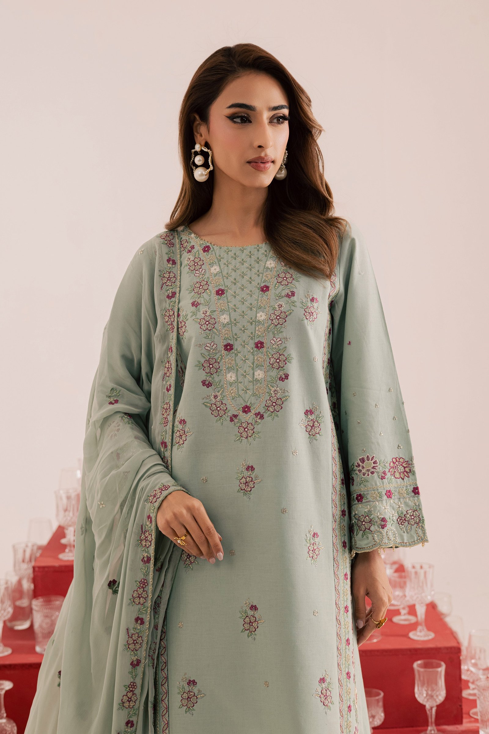 Reena 3Pc - Embroidered Khaddar Dress BATIK WINTER PRET 2025 BATIK XS / Ice Blue / Khaddar-S / Ice Blue / Khaddar-M / Ice Blue / Khaddar-L / Ice Blue / Khaddar-XL / Ice Blue / Khaddar