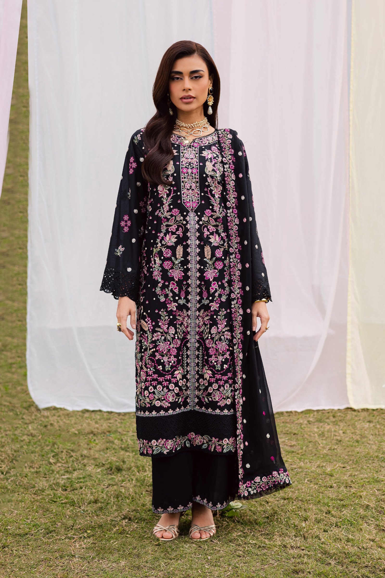 Rene 3Pc - Festive Embroidered Lawn BATIKEID2026 BATIK XS / Black / Pima Lawn-S / Black / Pima Lawn-M / Black / Pima Lawn-L / Black / Pima Lawn-XL / Black / Pima Lawn