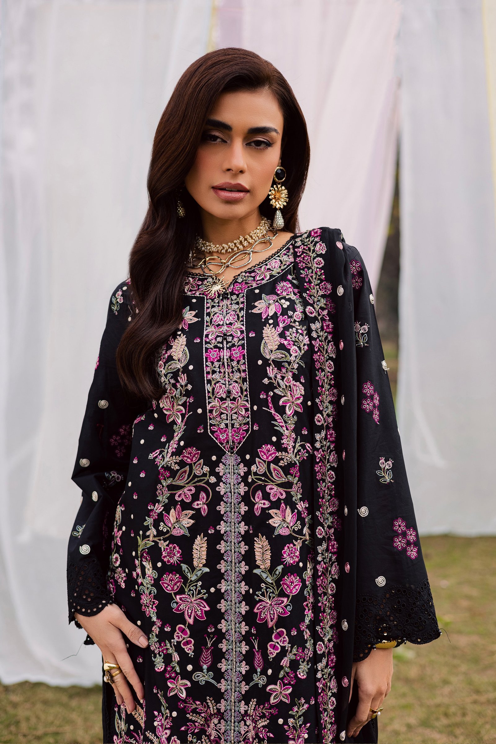 Rene 3Pc - Festive Embroidered Lawn BATIKEID2026 BATIK XS / Black / Pima Lawn-S / Black / Pima Lawn-M / Black / Pima Lawn-L / Black / Pima Lawn-XL / Black / Pima Lawn