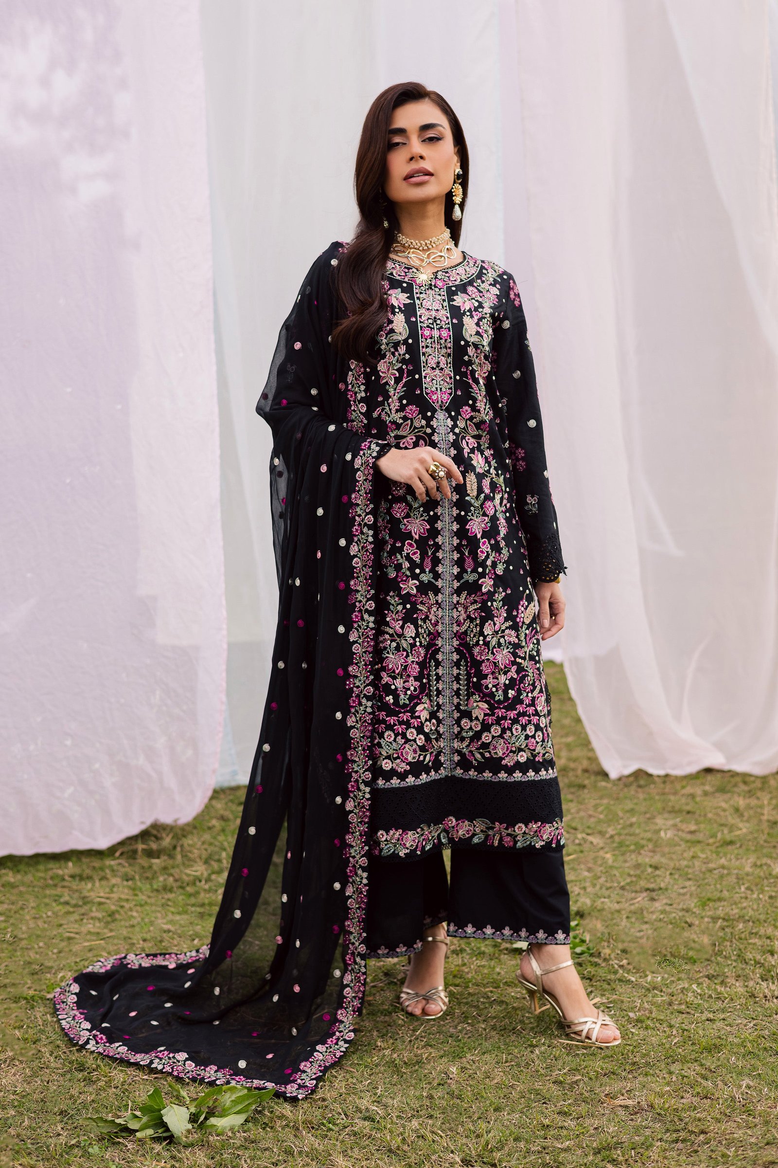 Rene 3Pc - Festive Embroidered Lawn BATIKEID2026 BATIK XS / Black / Pima Lawn-S / Black / Pima Lawn-M / Black / Pima Lawn-L / Black / Pima Lawn-XL / Black / Pima Lawn