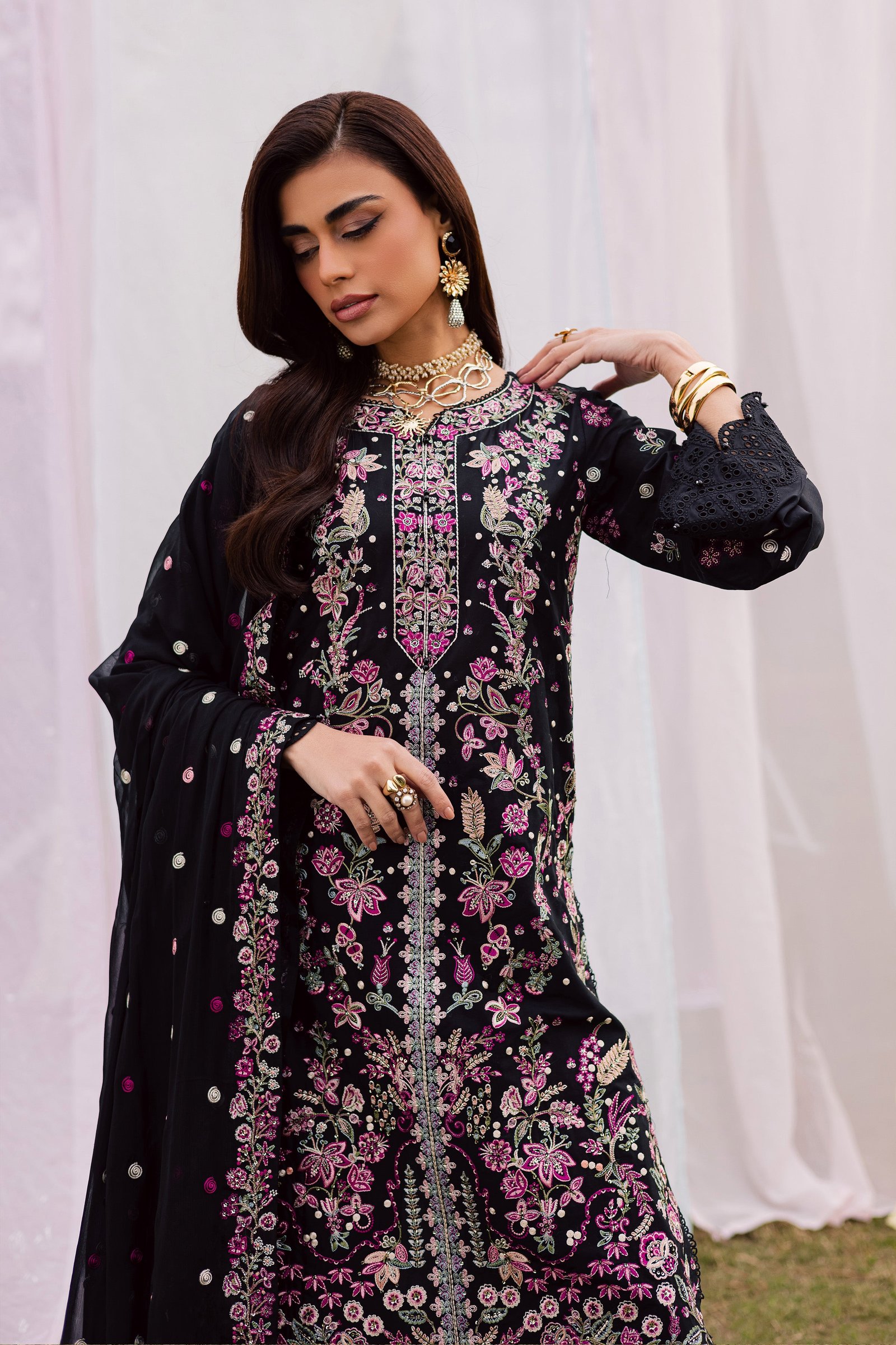 Rene 3Pc - Festive Embroidered Lawn BATIKEID2026 BATIK XS / Black / Pima Lawn-S / Black / Pima Lawn-M / Black / Pima Lawn-L / Black / Pima Lawn-XL / Black / Pima Lawn