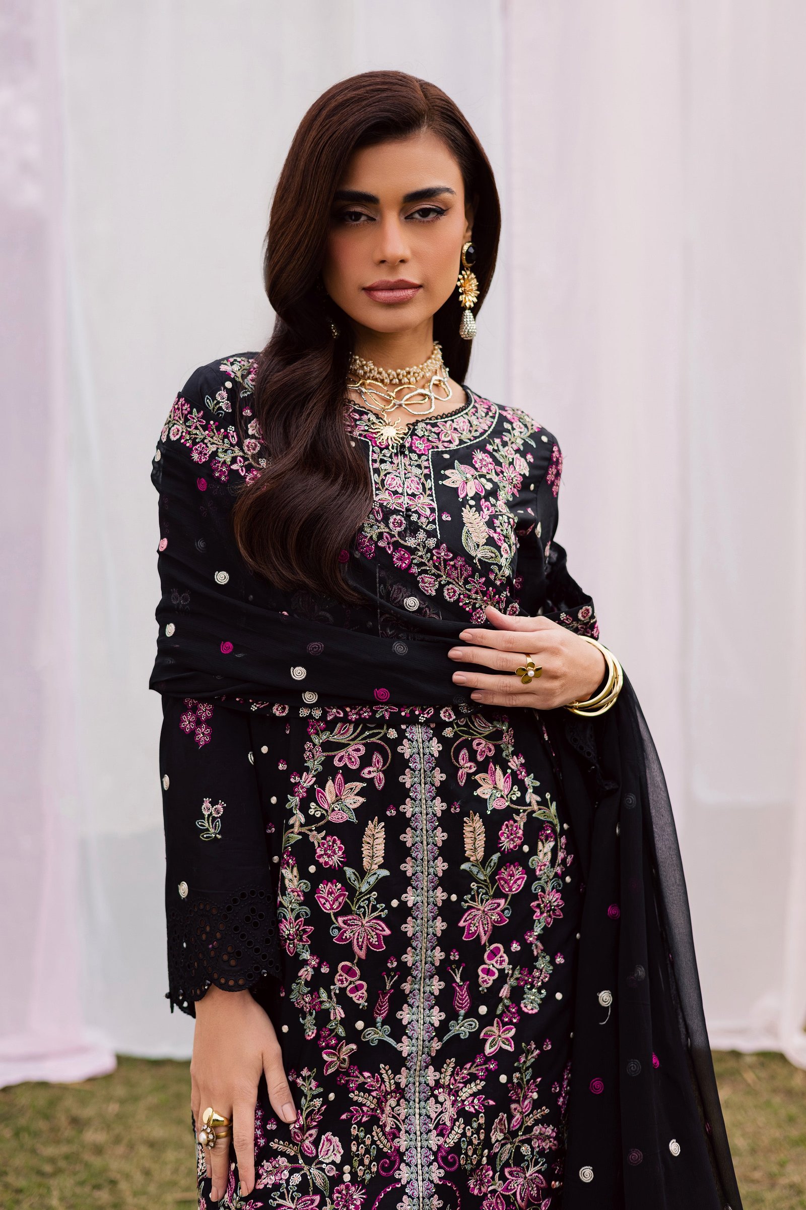 Rene 3Pc - Festive Embroidered Lawn BATIKEID2026 BATIK XS / Black / Pima Lawn-S / Black / Pima Lawn-M / Black / Pima Lawn-L / Black / Pima Lawn-XL / Black / Pima Lawn