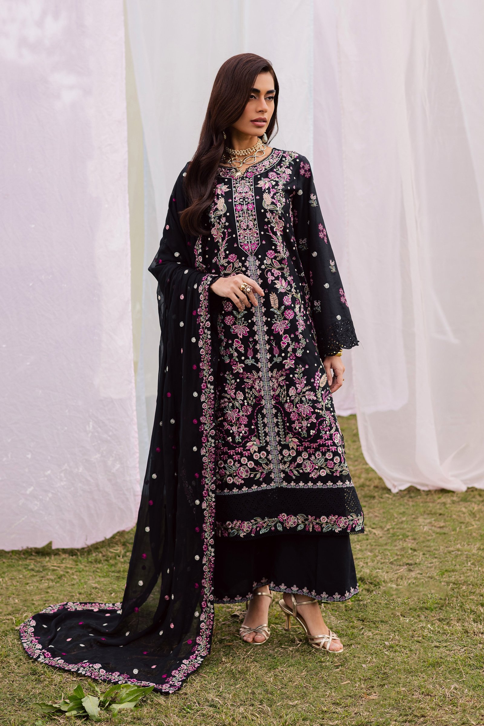 Rene 3Pc - Festive Embroidered Lawn BATIKEID2026 BATIK XS / Black / Pima Lawn-S / Black / Pima Lawn-M / Black / Pima Lawn-L / Black / Pima Lawn-XL / Black / Pima Lawn