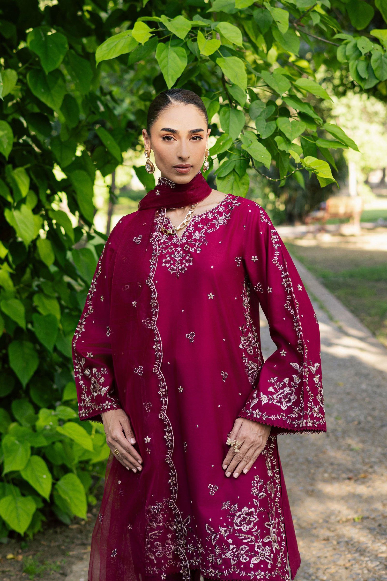 Rosa 3Pc - Festive Embroidered Lawn BATIKSS26 BATIK XS / Raspberry Pink / Pima Lawn-S / Raspberry Pink / Pima Lawn-M / Raspberry Pink / Pima Lawn-L / Raspberry Pink / Pima Lawn-XL / Raspberry Pink / Pima Lawn