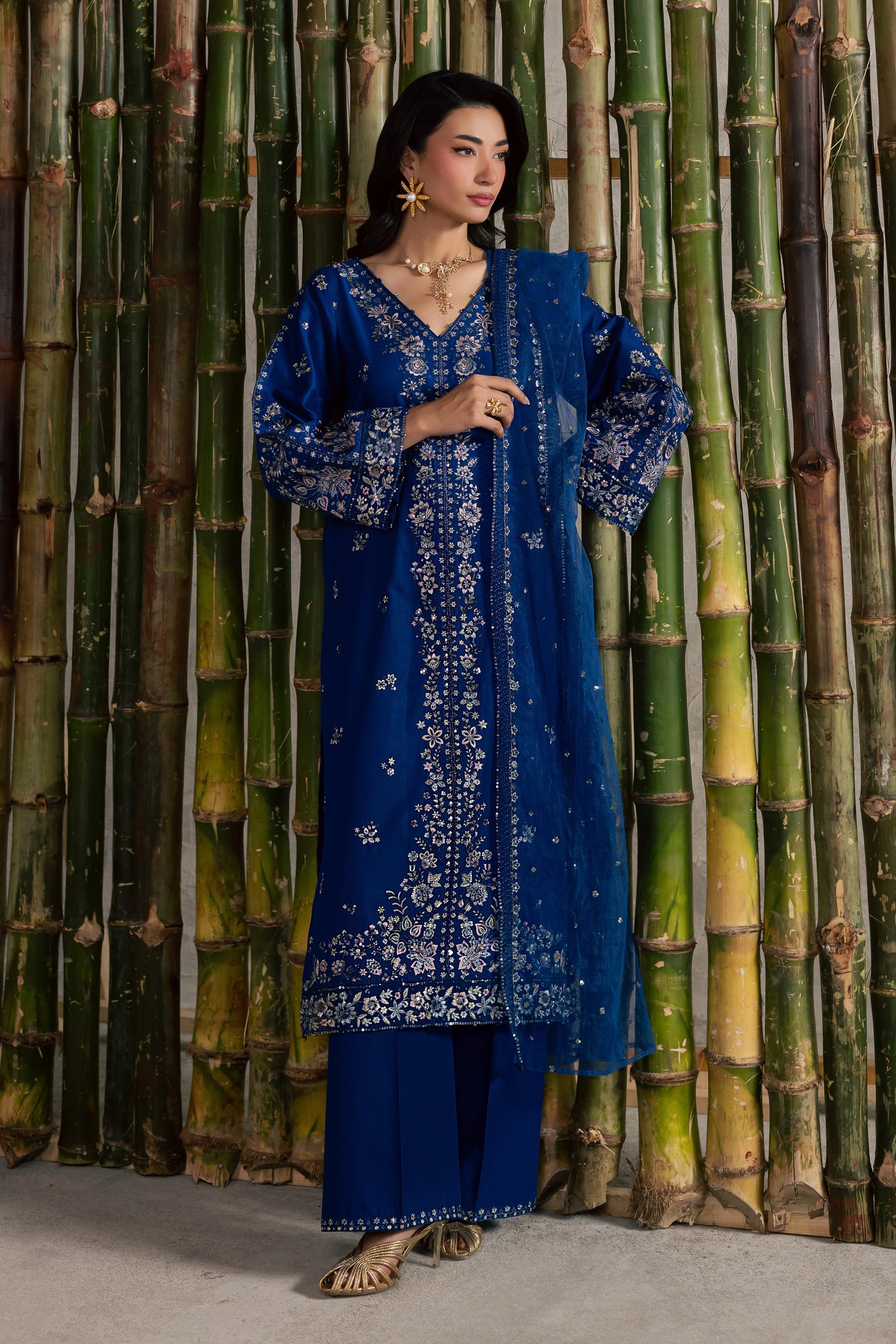 Roshni 3Pc - Festive Embroidered Lawn BATIKEID2026 BATIK XS / Electric Blue / Pima Lawn-S / Electric Blue / Pima Lawn-M / Electric Blue / Pima Lawn-L / Electric Blue / Pima Lawn-XL / Electric Blue / Pima Lawn
