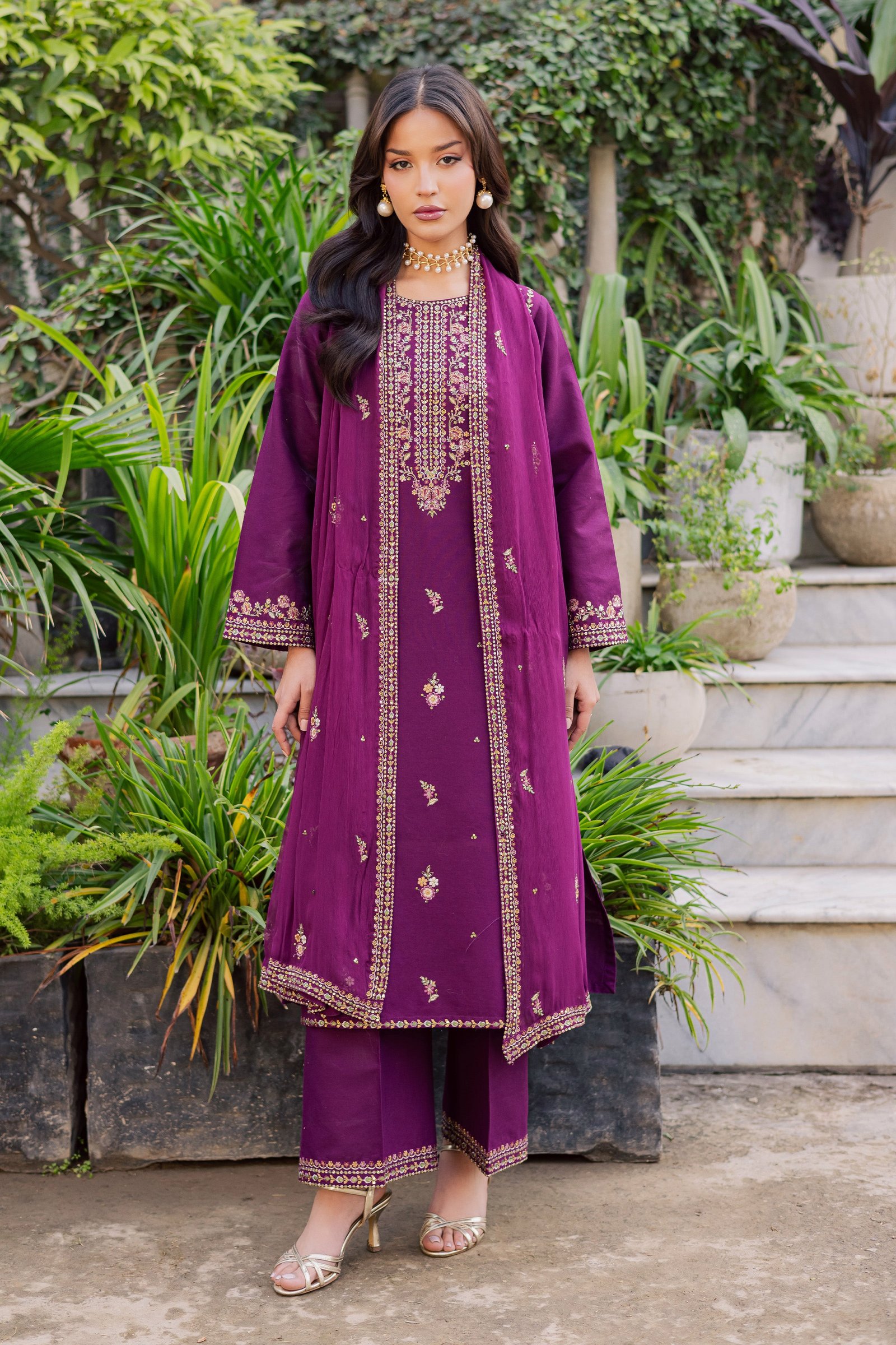 Ruby Rosa 3Pc - Embroidered Khaddar Dress BATIK WINTER PRET 2025 BATIK XS / Dark Purple / Khaddar-S / Dark Purple / Khaddar-M / Dark Purple / Khaddar-L / Dark Purple / Khaddar-XL / Dark Purple / Khaddar
