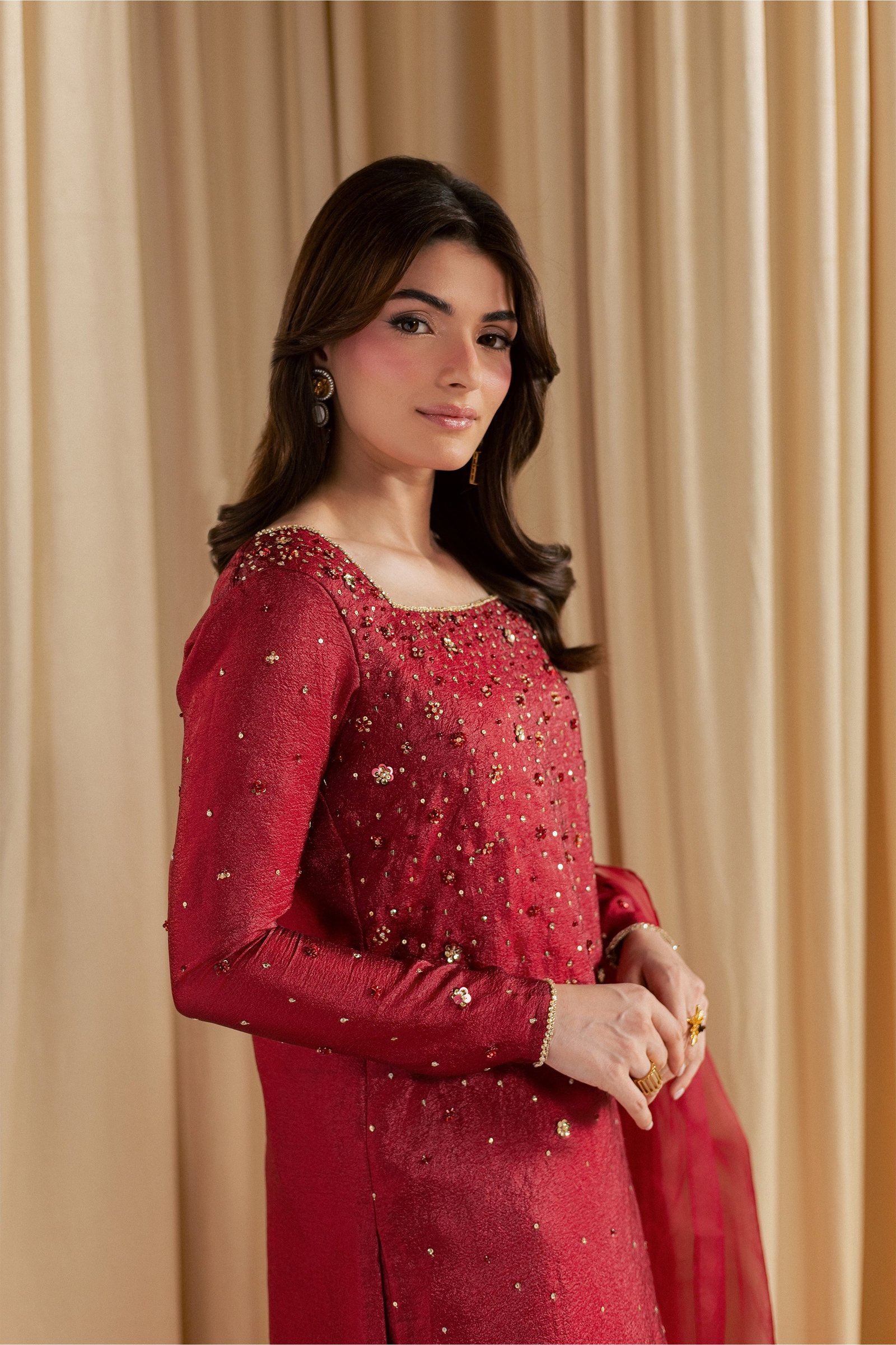 Ruby Stone 3Pc - Festive Luxe Pret STUDIOLUXEAUG26 BATIK S / Maroon / Moss Silk