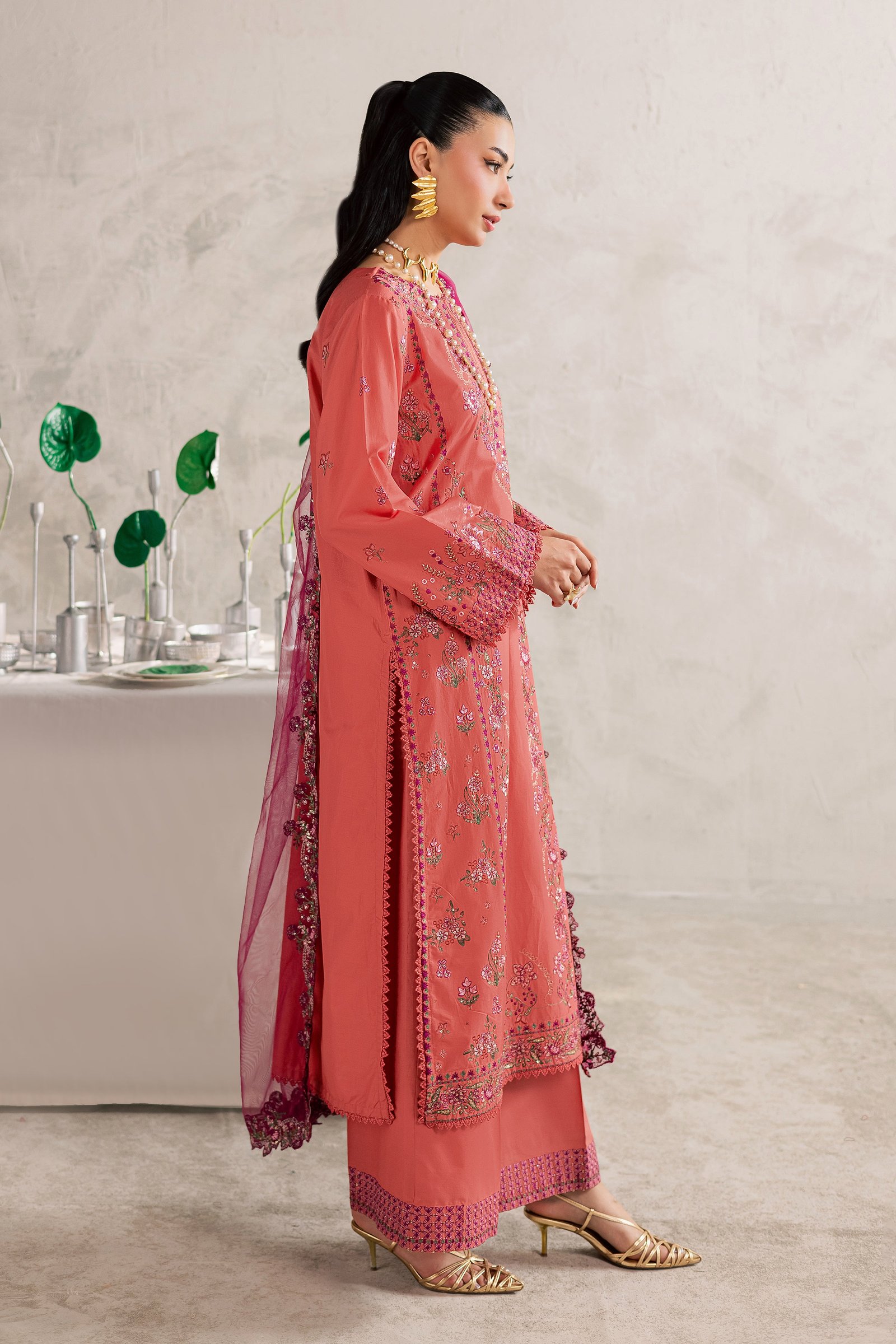 Rust Nazneen 3Pc - Festive Embroidered Lawn BATIKEID2026 BATIK XS / Mineral Red / Pima Lawn-S / Mineral Red / Pima Lawn-M / Mineral Red / Pima Lawn-L / Mineral Red / Pima Lawn-XL / Mineral Red / Pima Lawn