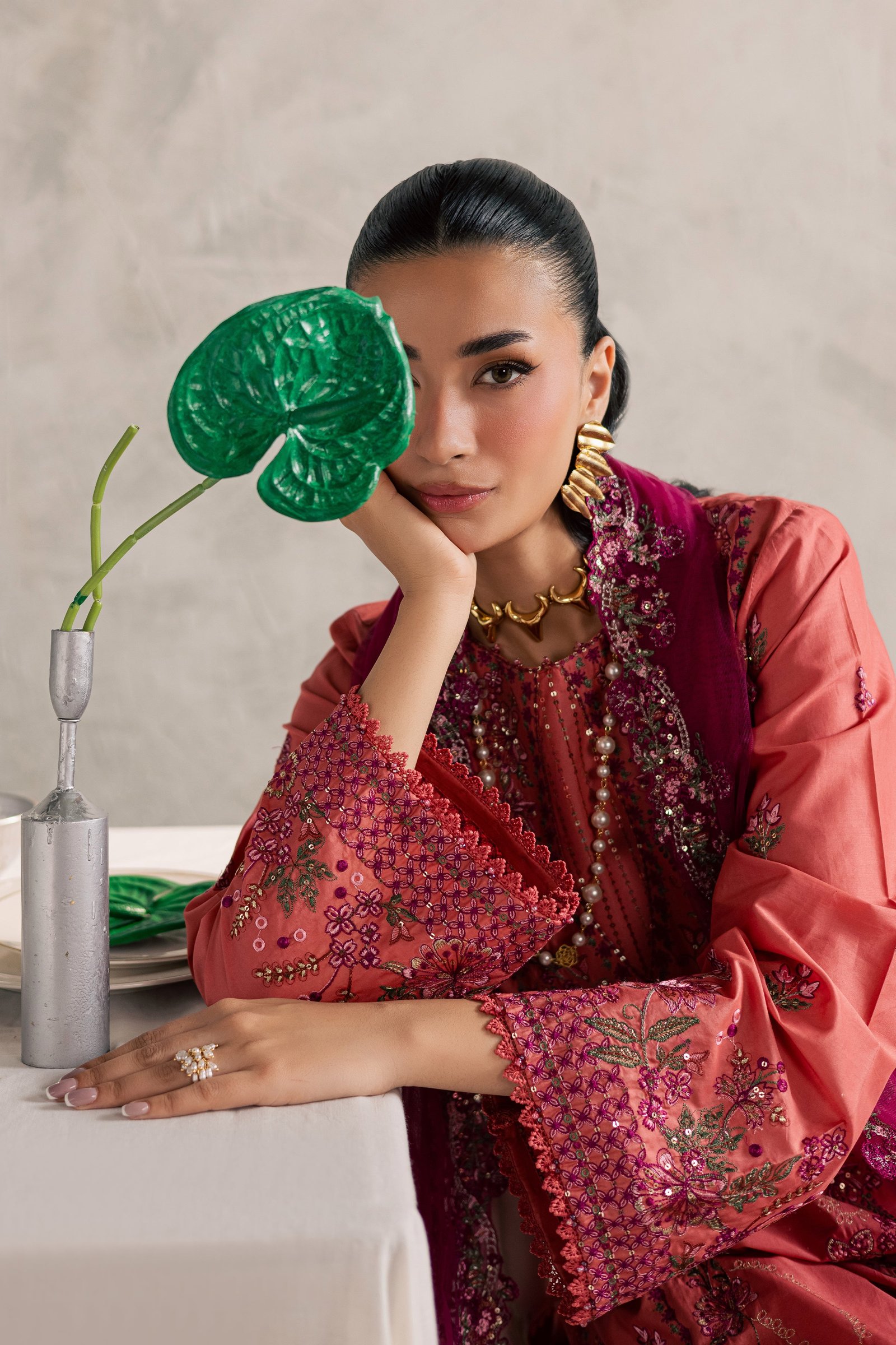 Rust Nazneen 3Pc - Festive Embroidered Lawn BATIKEID2026 BATIK XS / Mineral Red / Pima Lawn-S / Mineral Red / Pima Lawn-M / Mineral Red / Pima Lawn-L / Mineral Red / Pima Lawn-XL / Mineral Red / Pima Lawn