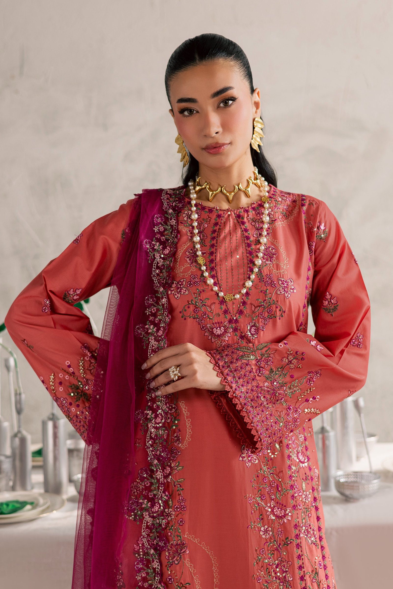  Rust Nazneen 3Pc - Festive Embroidered Lawn BATIKEID2026  BATIK   XS / Mineral Red / Pima Lawn-S / Mineral Red / Pima Lawn-M / Mineral Red / Pima Lawn-L / Mineral Red / Pima Lawn-XL / Mineral Red / Pima Lawn