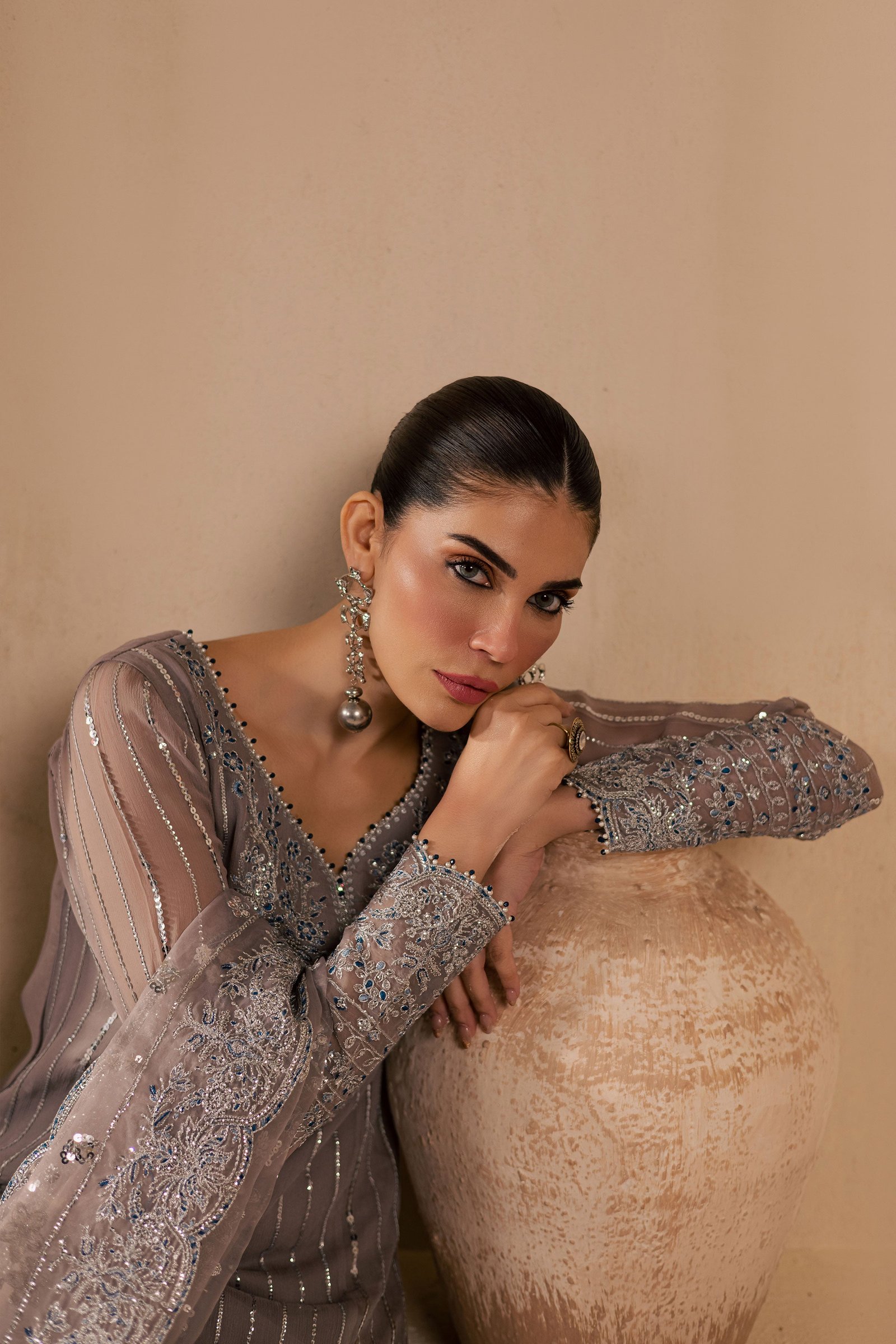 Saabiha 3Pc - Embroidered Luxe Pret BATIKLuxePRET2025 BATIK XS / Steel Grey / Organza & Raw Silk-S / Steel Grey / Organza & Raw Silk-M / Steel Grey / Organza & Raw Silk-L / Steel Grey / Organza & Raw Silk-XL / Steel Grey / Organza & Raw Silk