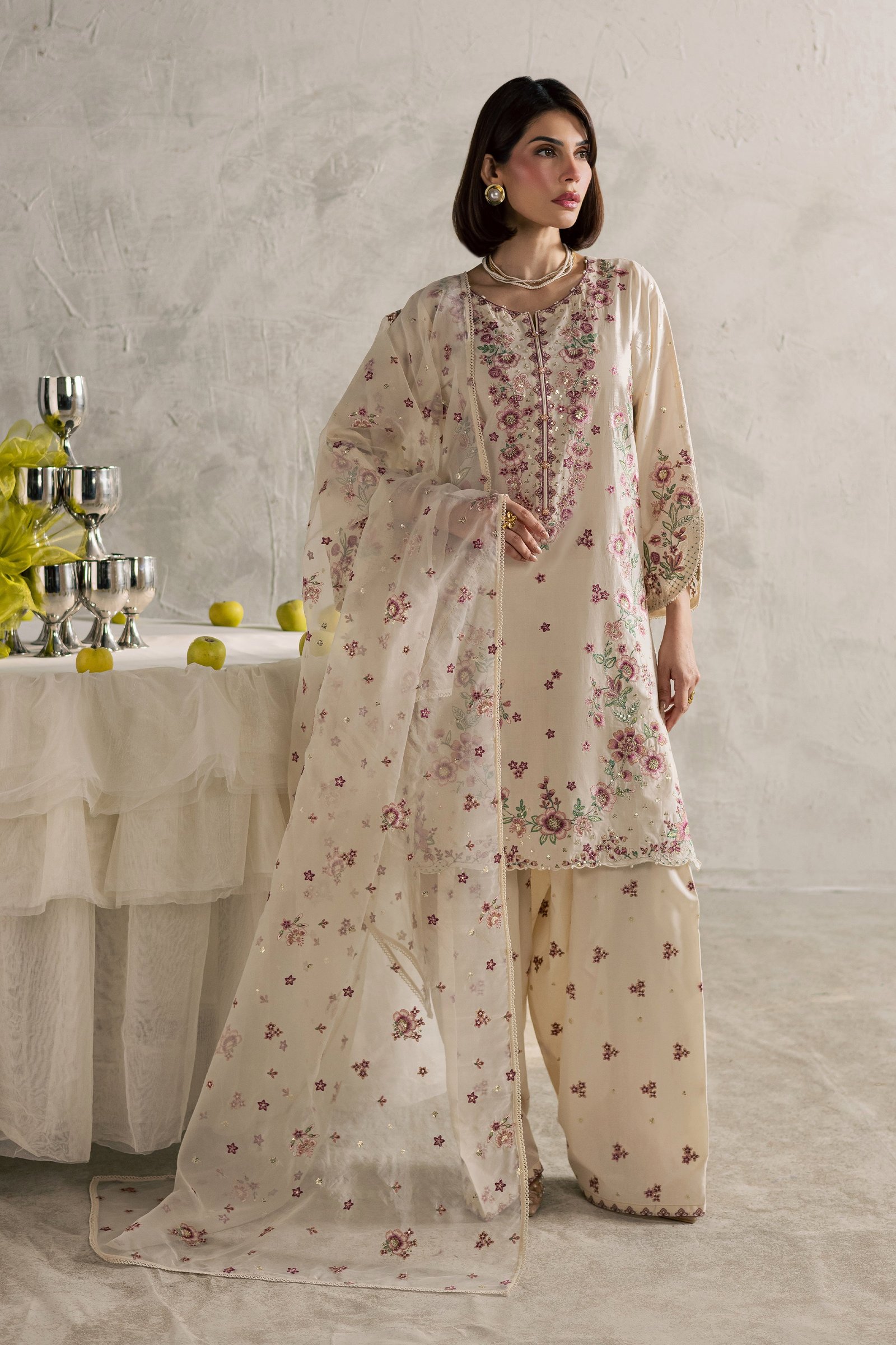 Samin 3Pc - Festive Embroidered Lawn BATIKEID2026 BATIK XS / Off White / Pima Lawn-S / Off White / Pima Lawn-M / Off White / Pima Lawn-L / Off White / Pima Lawn-XL / Off White / Pima Lawn