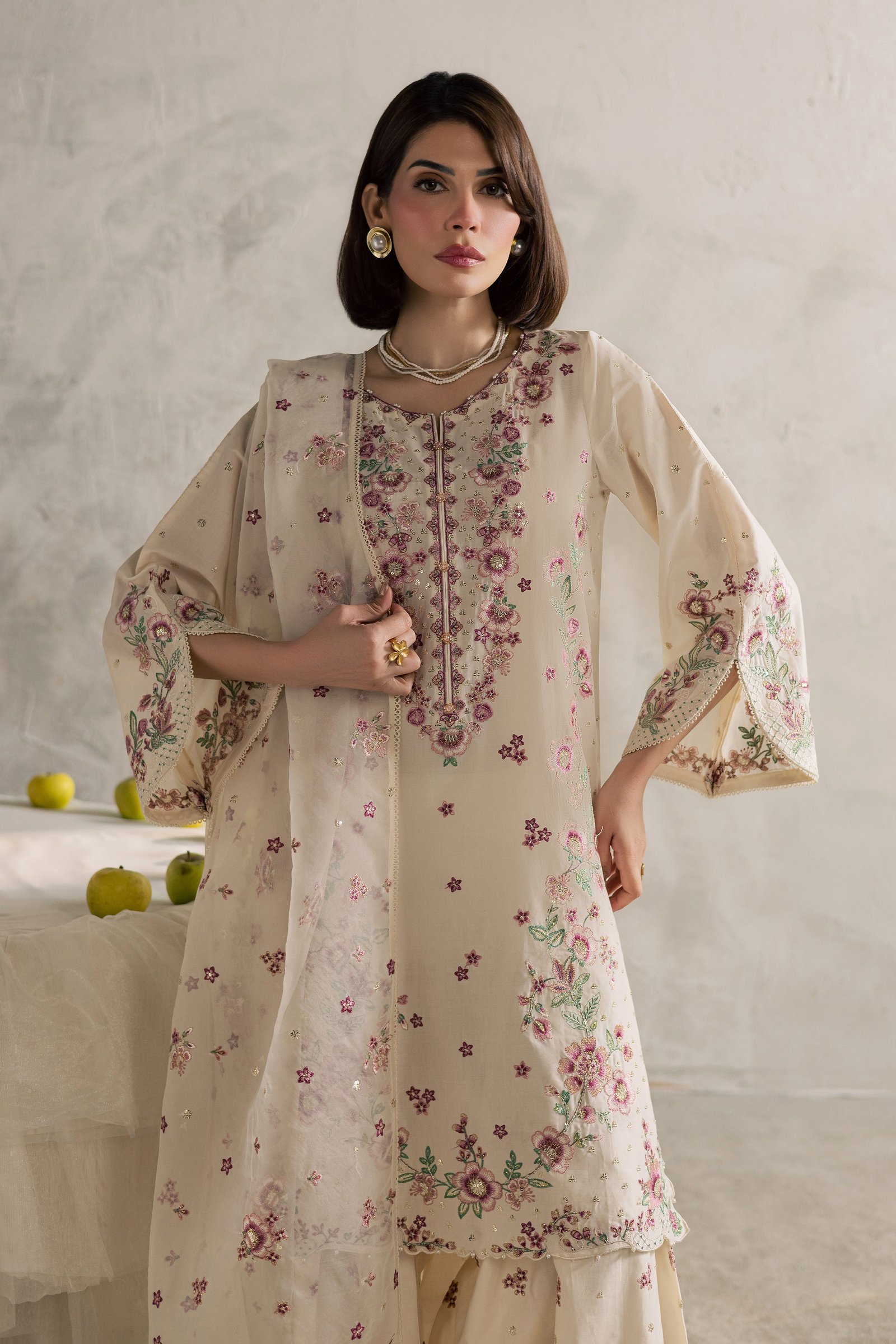 Samin 3Pc - Festive Embroidered Lawn BATIKEID2026 BATIK XS / Off White / Pima Lawn-S / Off White / Pima Lawn-M / Off White / Pima Lawn-L / Off White / Pima Lawn-XL / Off White / Pima Lawn