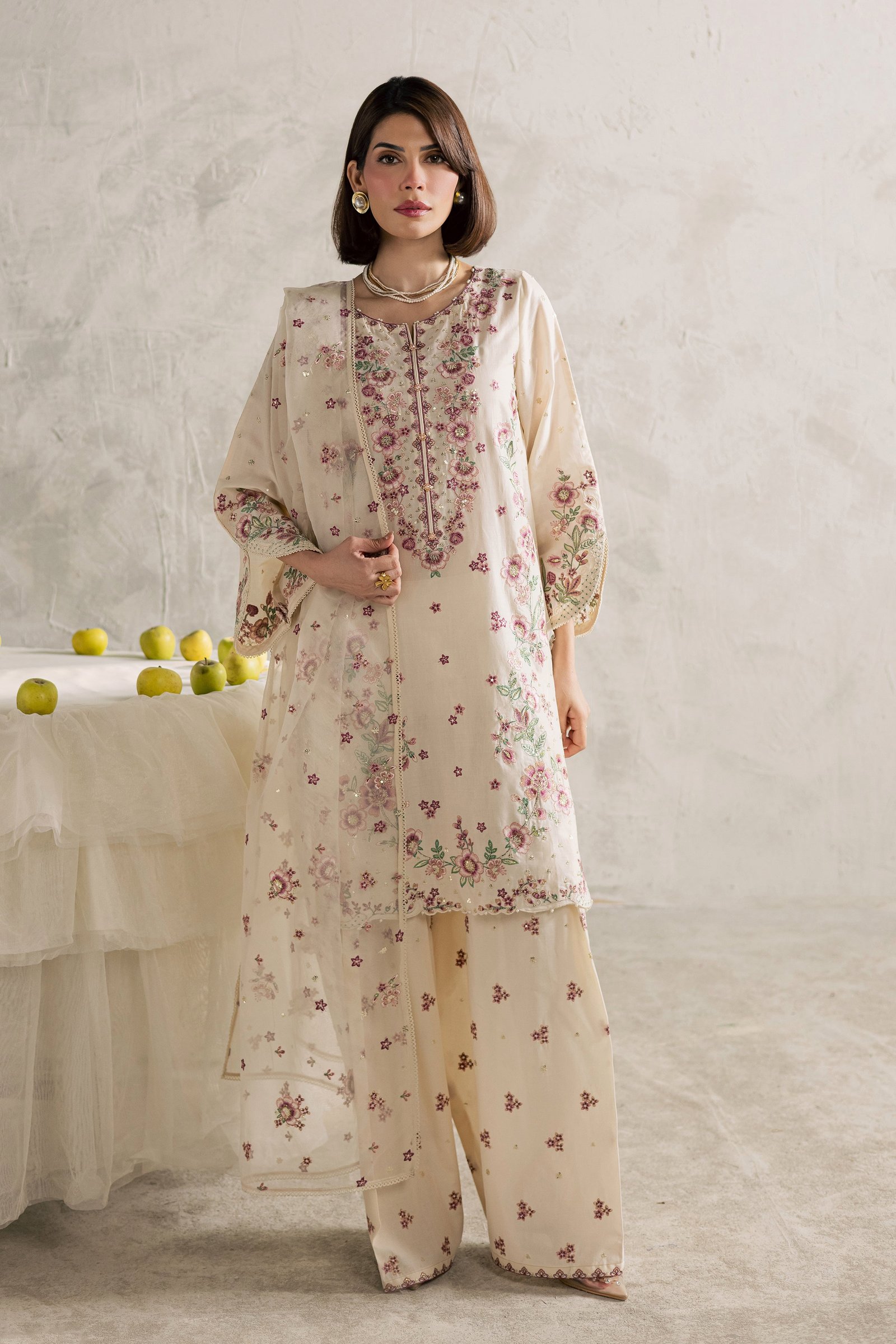 Samin 3Pc - Festive Embroidered Lawn BATIKEID2026 BATIK XS / Off White / Pima Lawn-S / Off White / Pima Lawn-M / Off White / Pima Lawn-L / Off White / Pima Lawn-XL / Off White / Pima Lawn