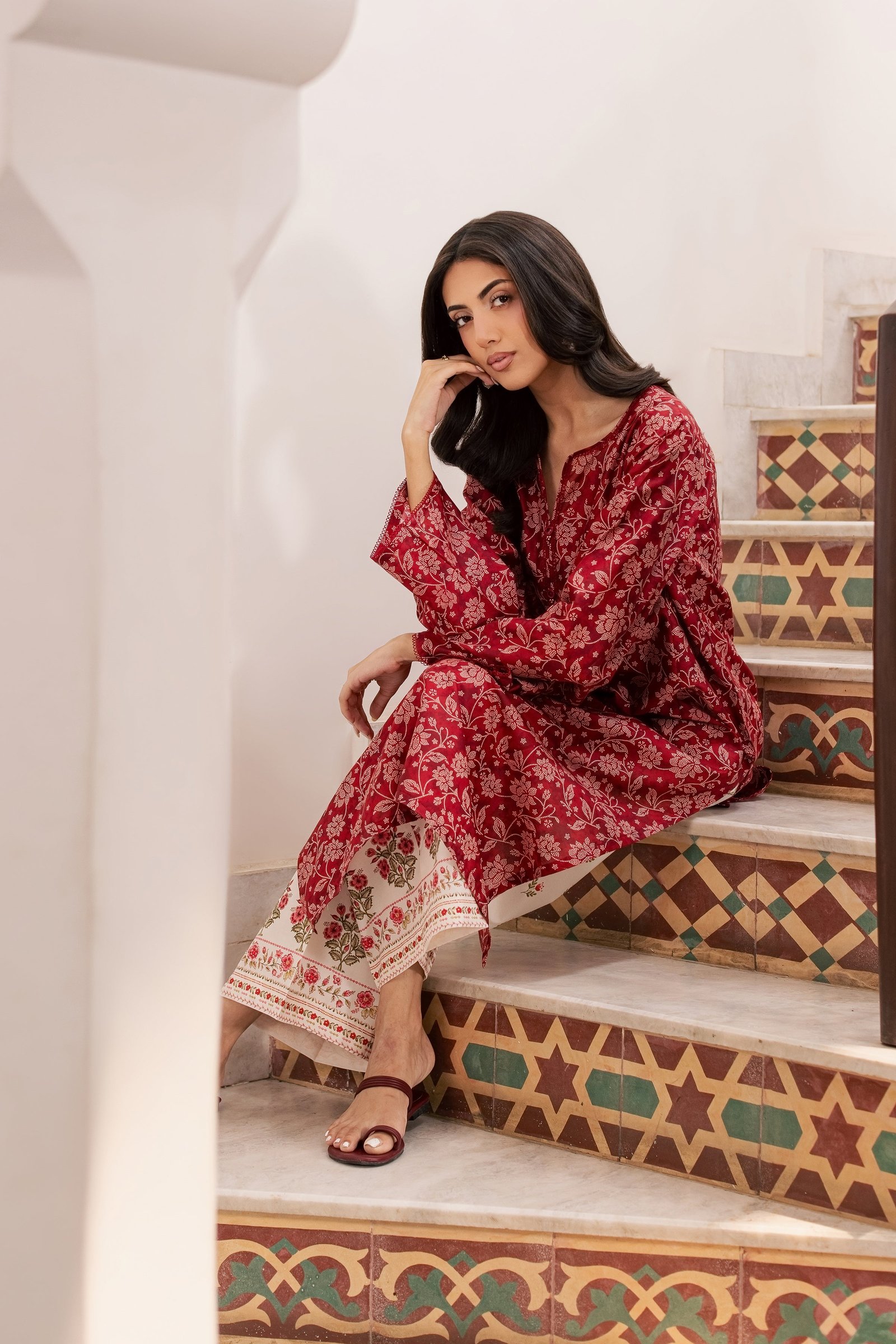 Scooby 2Pc - Printed Lawn Dress BATIKSS26 BATIK XS / Red / Lawn-S / Red / Lawn-M / Red / Lawn-L / Red / Lawn-XL / Red / Lawn