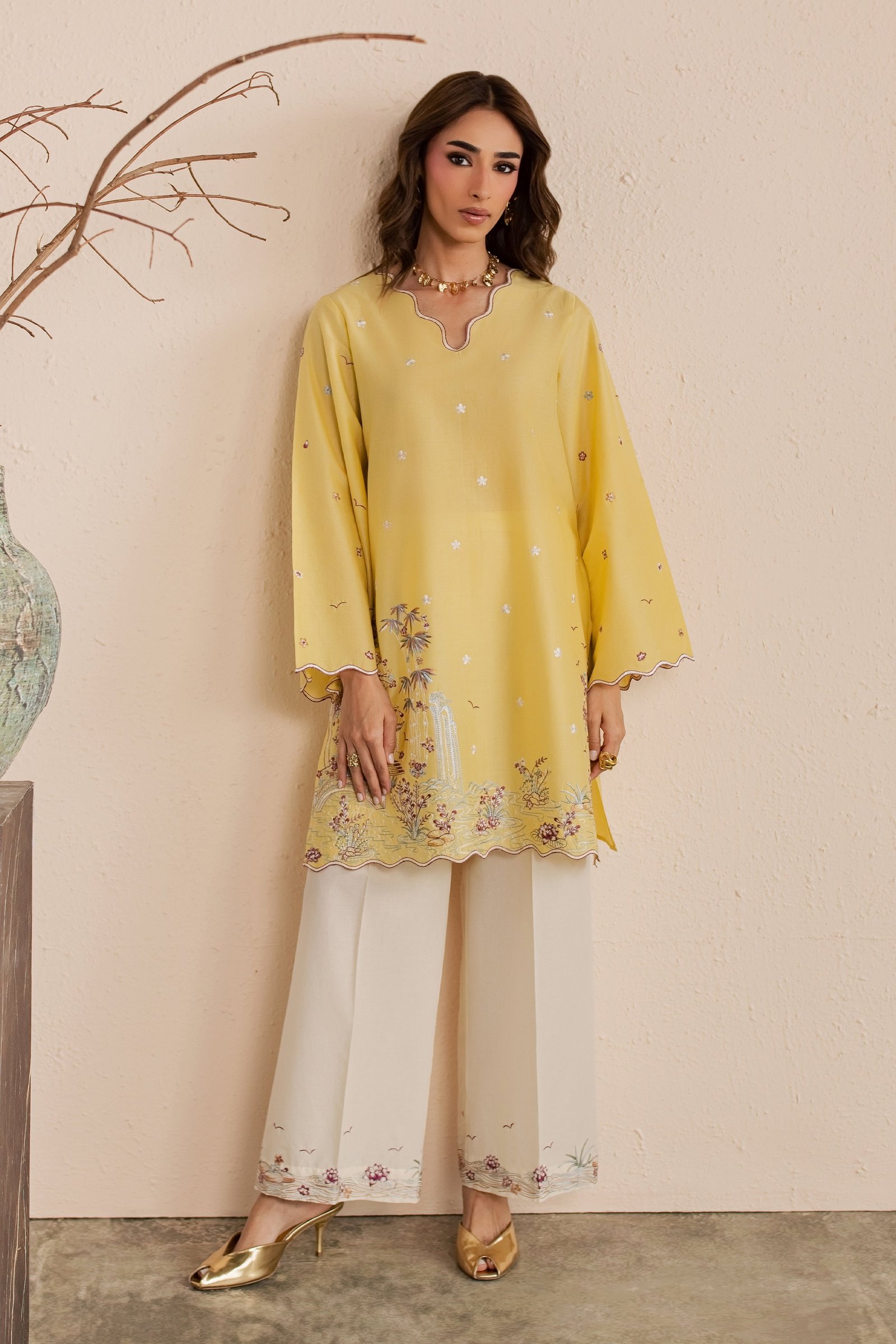 Second Spring 2Pc - Embroidered Lawn Dress EverydayEdit26 BATIK XS / Ochre / Pima Lawn-S / Ochre / Pima Lawn-M / Ochre / Pima Lawn-L / Ochre / Pima Lawn-XL / Ochre / Pima Lawn
