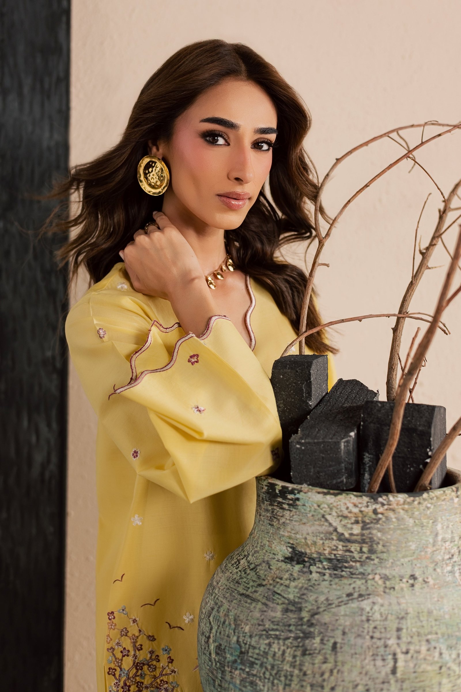 Second Spring 2Pc - Embroidered Lawn Dress EverydayEdit26 BATIK XS / Ochre / Pima Lawn-S / Ochre / Pima Lawn-M / Ochre / Pima Lawn-L / Ochre / Pima Lawn-XL / Ochre / Pima Lawn