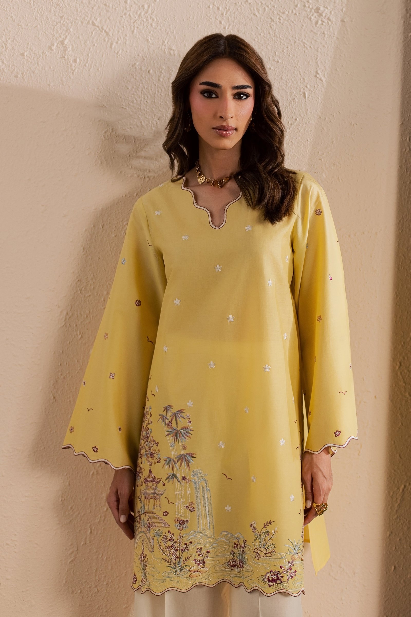 Second Spring 2Pc - Embroidered Lawn Dress EverydayEdit26 BATIK XS / Ochre / Pima Lawn-S / Ochre / Pima Lawn-M / Ochre / Pima Lawn-L / Ochre / Pima Lawn-XL / Ochre / Pima Lawn